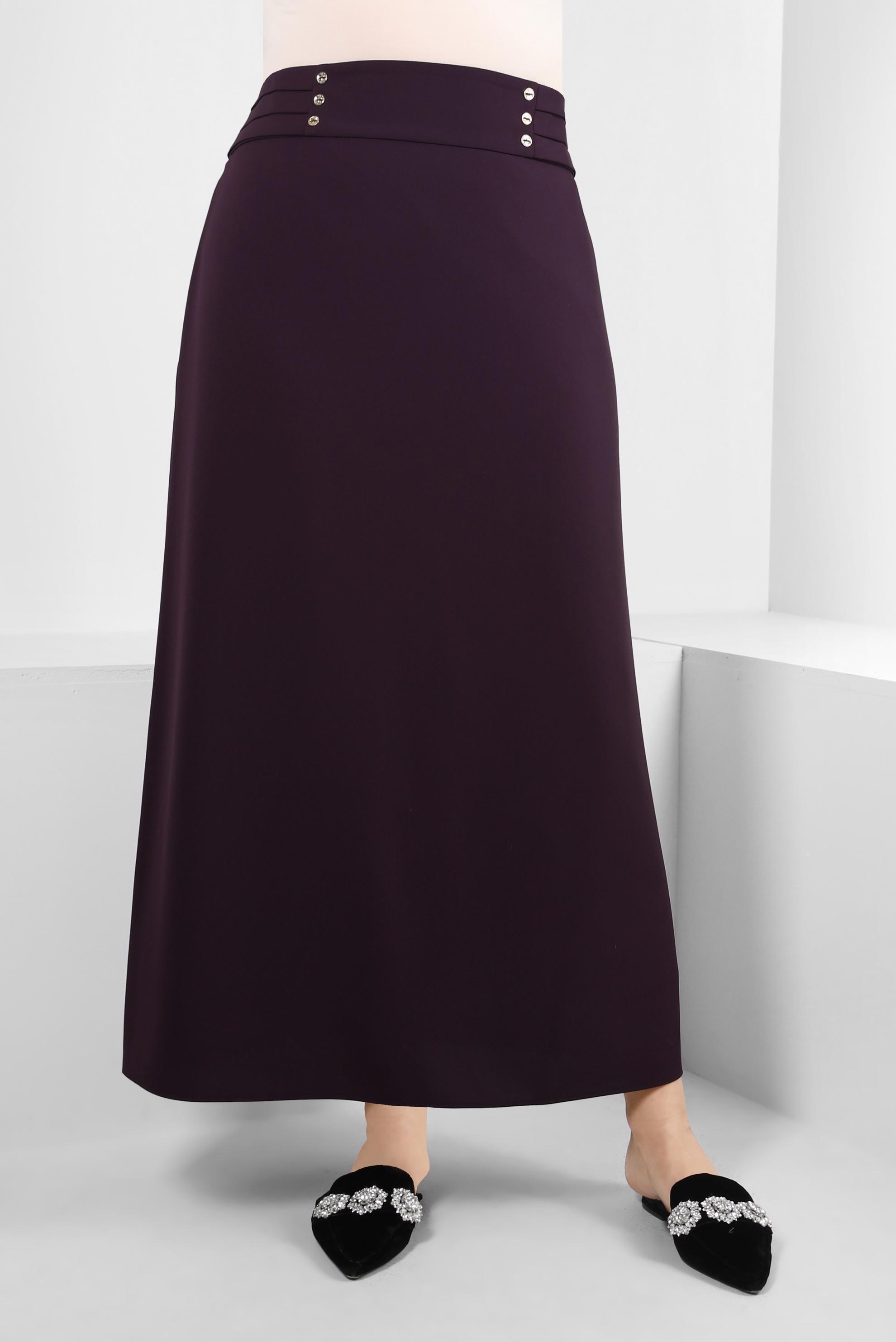 Tesettür giyim MOR DÜĞME DETAYLI A KESİM ETEK 60410