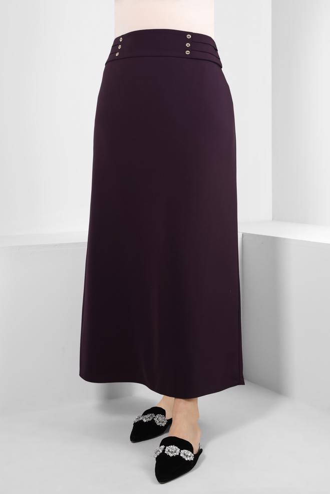 Tesettür giyim MOR DÜĞME DETAYLI A KESİM ETEK 60410 - ALVİNA