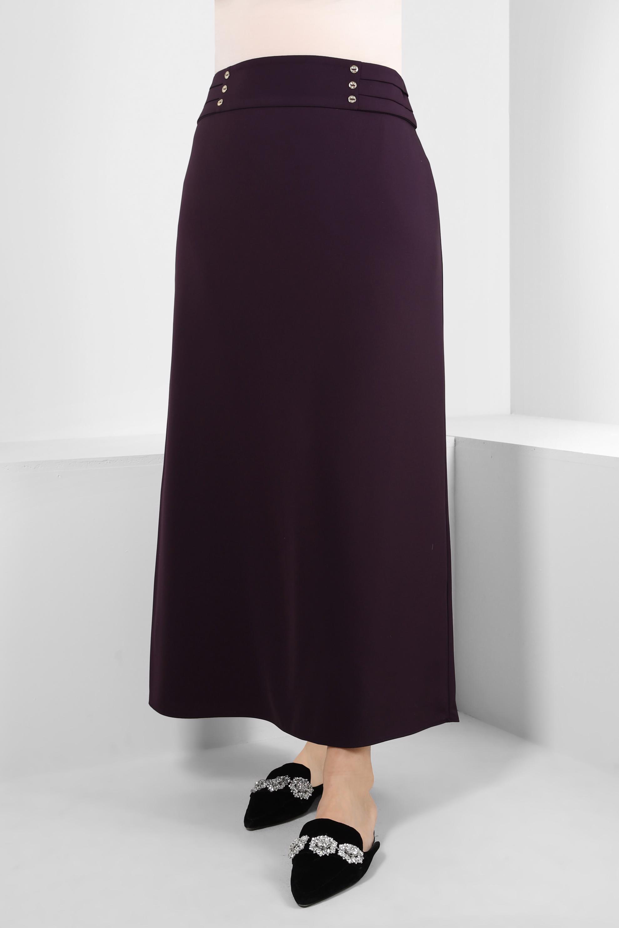 Tesettür giyim MOR DÜĞME DETAYLI A KESİM ETEK 60410