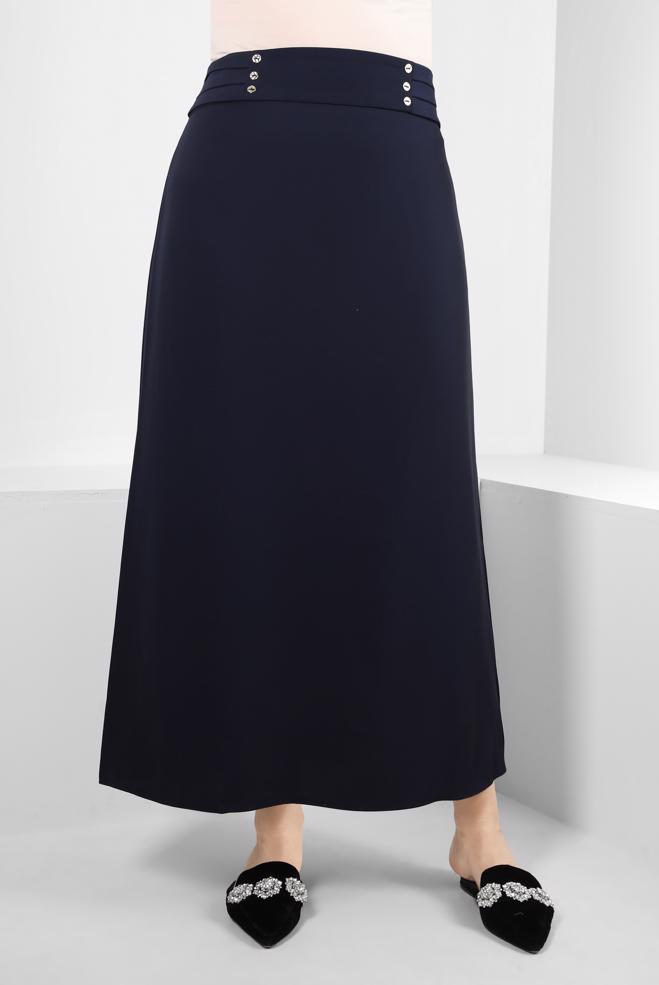 Vêtements hijab BLEU MARINE DÉTAIL BOUTONS A JUPE EN LIN 60410 - ALVİNA