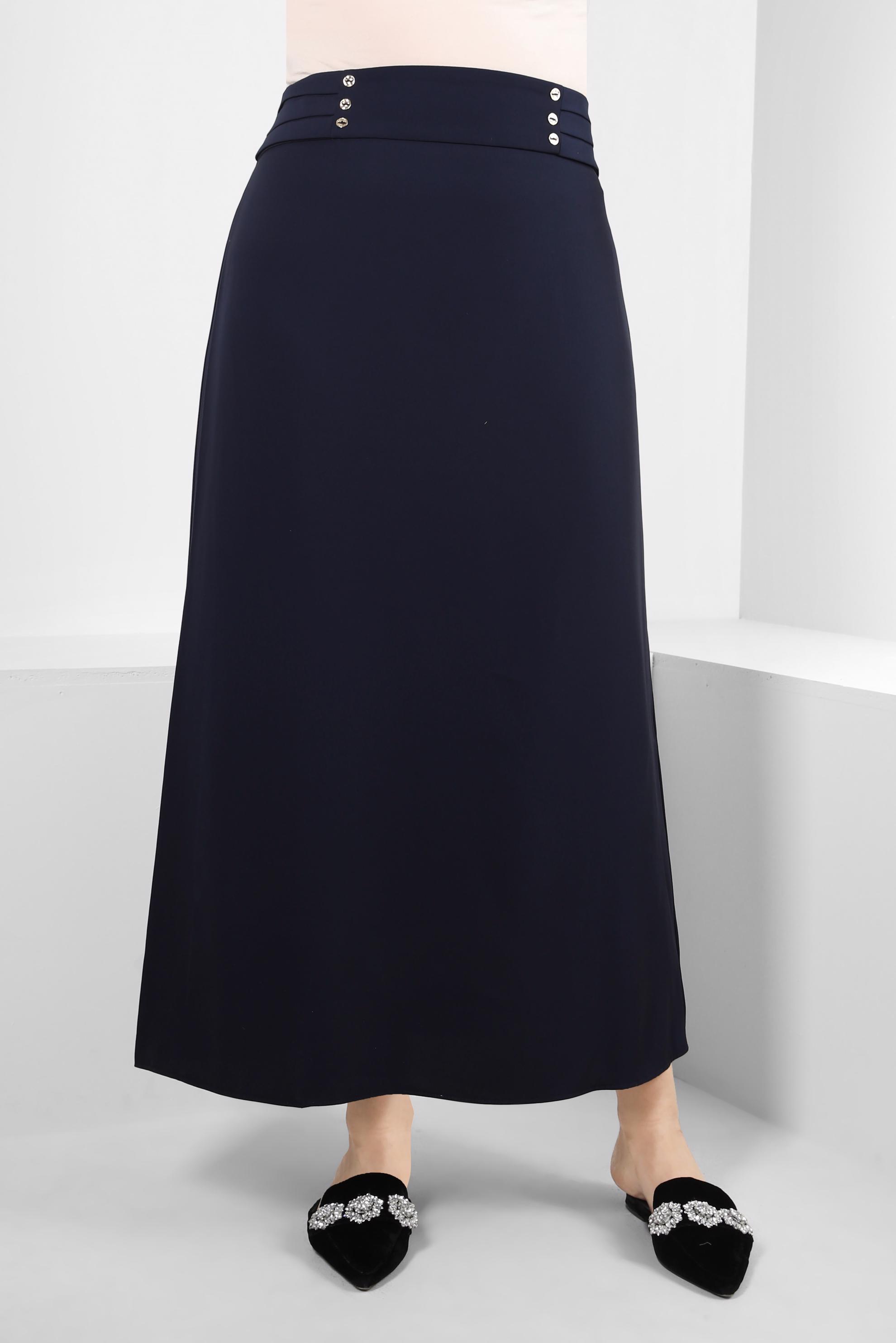 Tesettür giyim LACİVERT DÜĞME DETAYLI A KESİM ETEK 60410