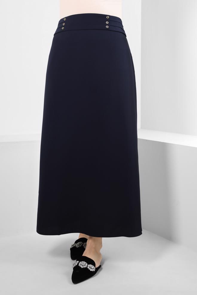 Vêtements hijab BLEU MARINE DÉTAIL BOUTONS A JUPE EN LIN 60410 - ALVİNA