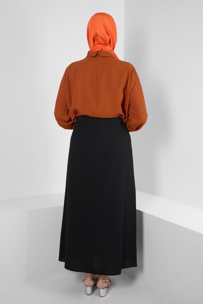 Tesettür giyim SİYAH DÜĞME DETAYLI A KESİM ETEK 60411 - ALVİNA