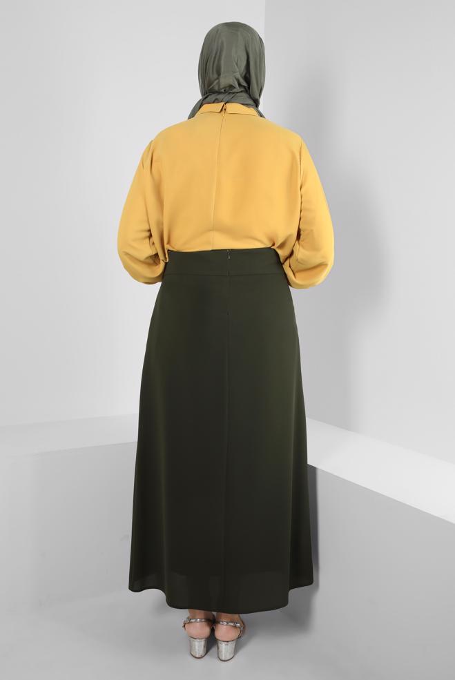 Tesettür giyim HAKİ DÜĞME DETAYLI A KESİM ETEK 60411 - ALVİNA