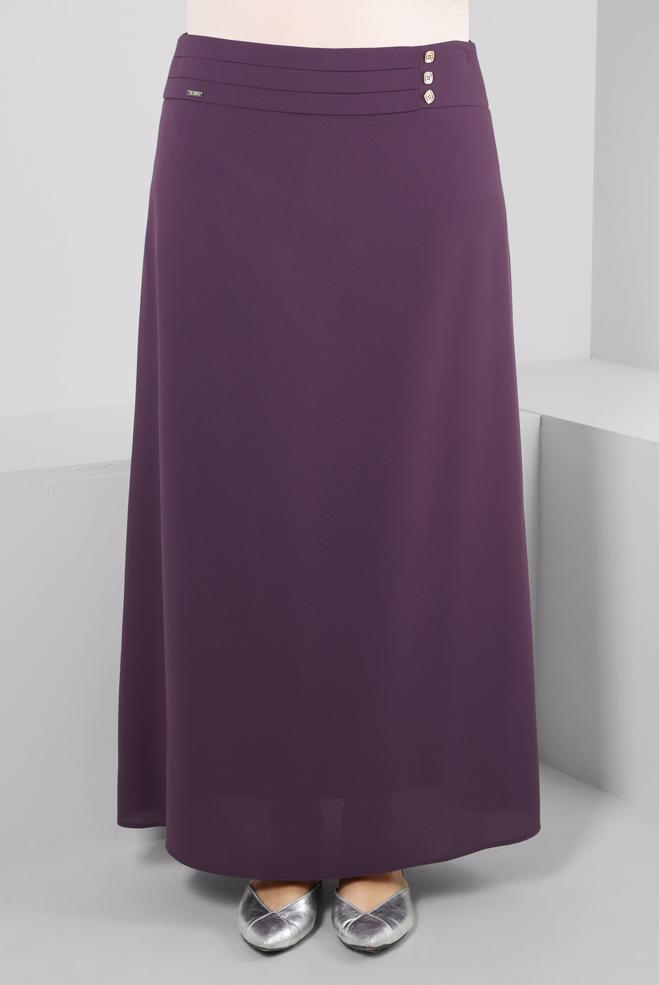Tesettür giyim MOR DÜĞME DETAYLI A KESİM ETEK 60411 - ALVİNA