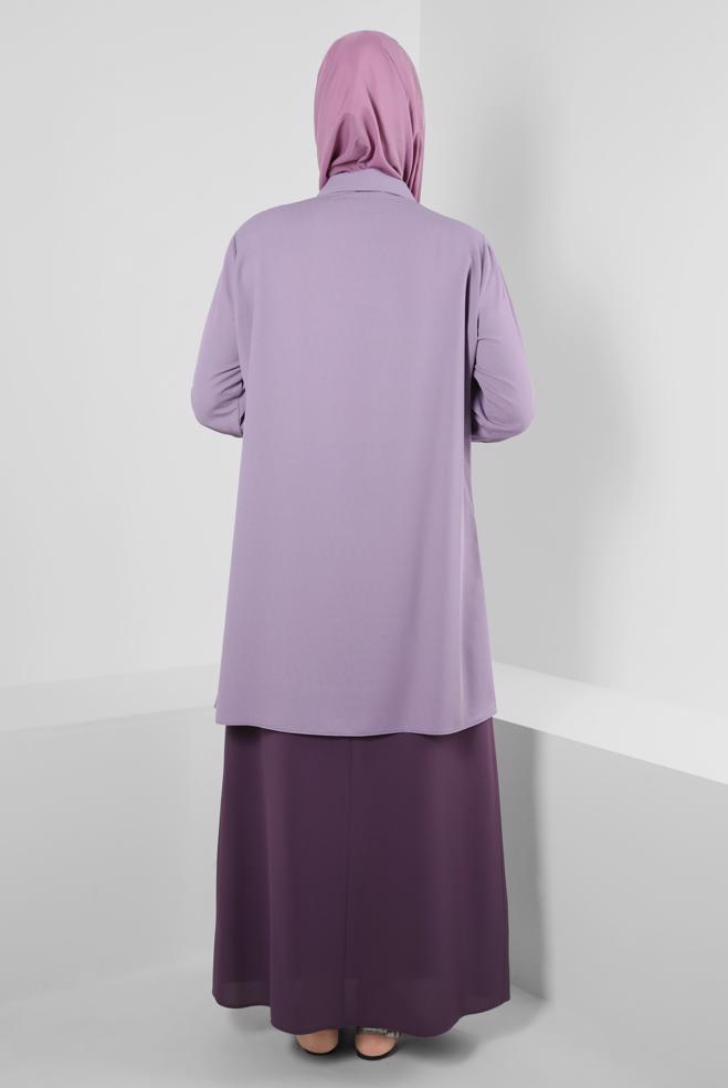 Tesettür giyim MOR DÜĞME DETAYLI A KESİM ETEK 60411 - ALVİNA