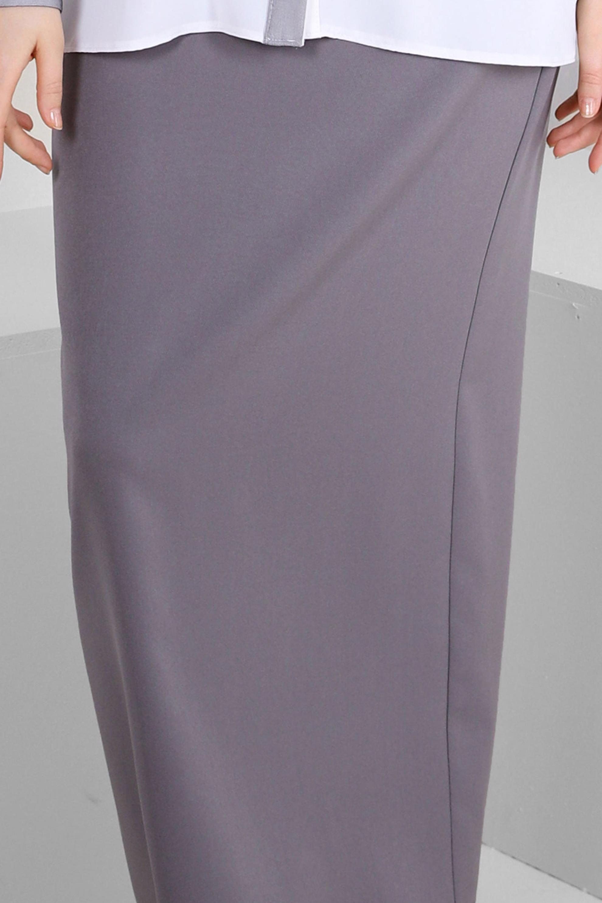 Tesettür giyim GRİ GİZLİ YIRTMAÇLI DÜZ KESİM ETEK 60414