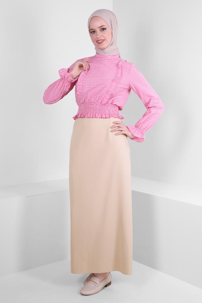 Tesettür giyim  GİZLİ YIRTMAÇLI DÜZ KESİM ETEK 60414 - ALVİNA