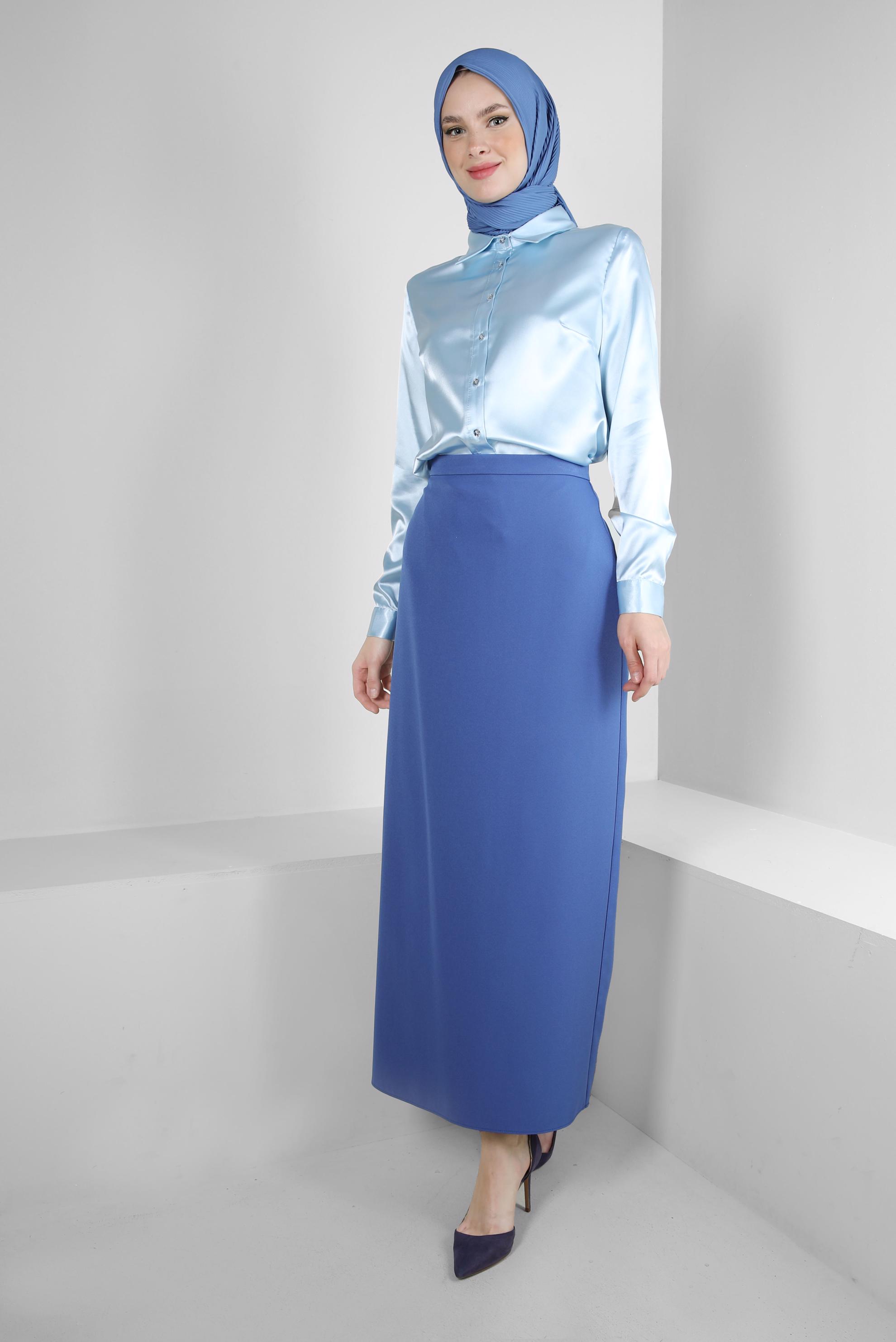 Vêtements hijab BLEU JUPE COUPE DROITE AVEC FENTES INVISIBLES 60414