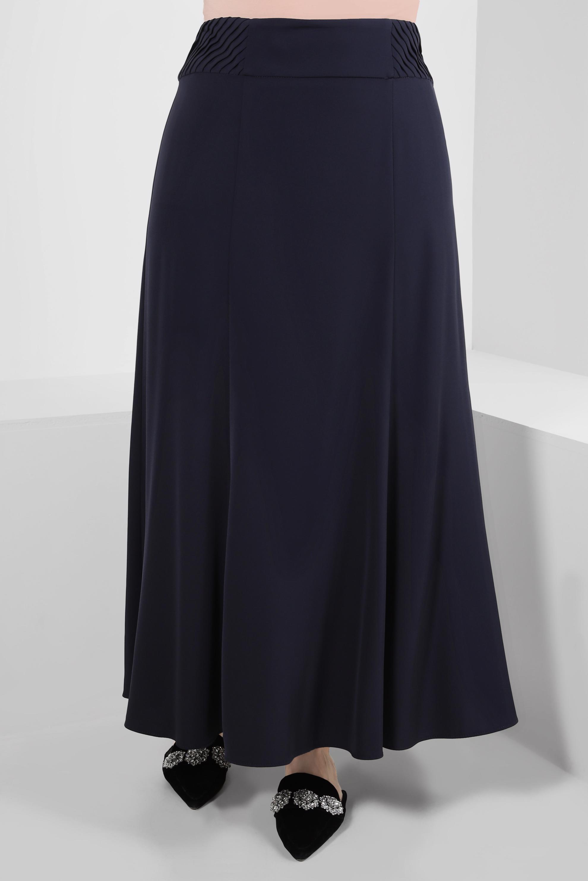 Tesettür giyim LACİVERT PİLİSE DETAYLI ÇAN ETEK 60416