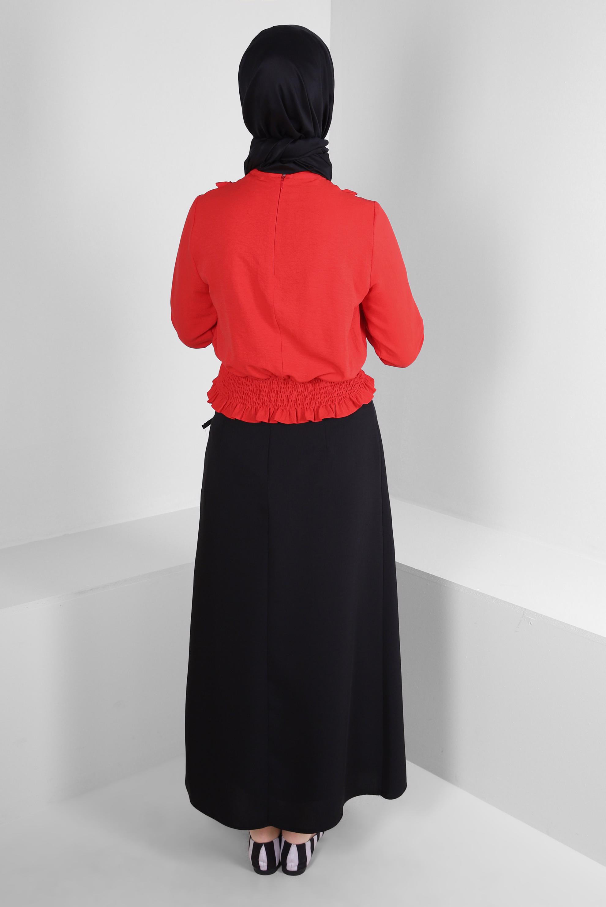 Tesettür giyim SİYAH BAĞLAMA DETAYLI DÜZ KESİM ETEK 60417