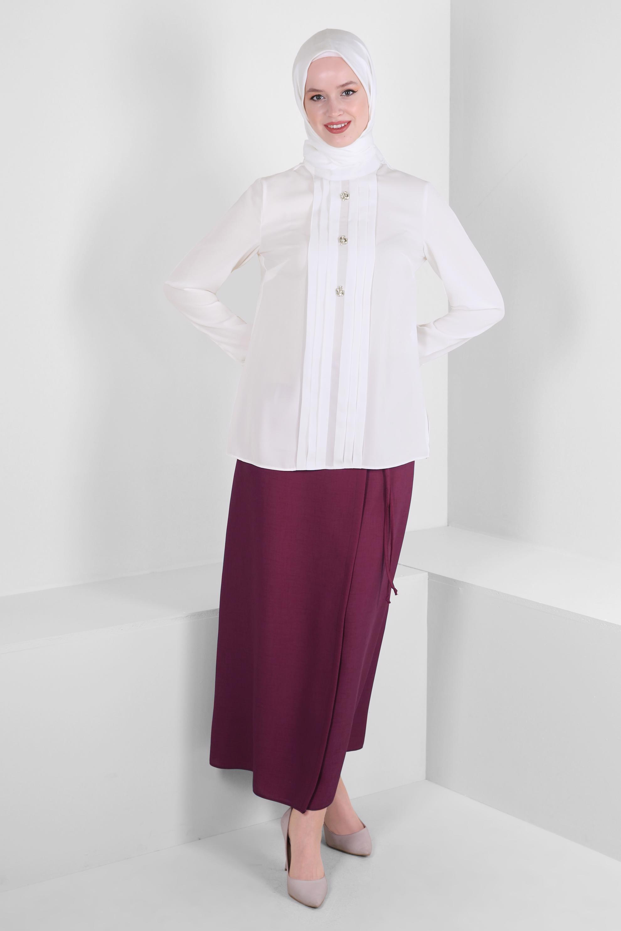 Tesettür giyim MOR BAĞLAMA DETAYLI DÜZ KESİM ETEK 60417