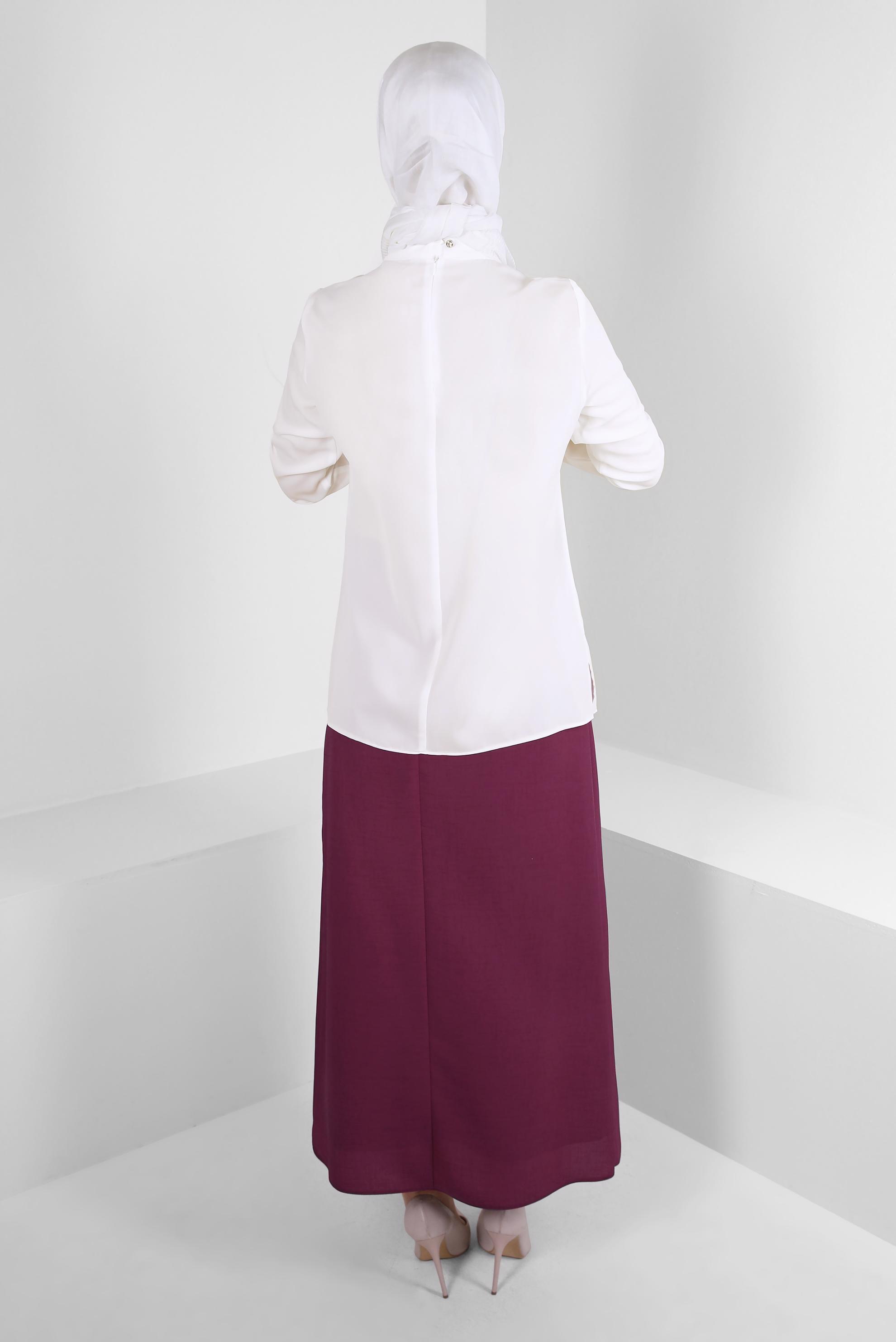 Tesettür giyim MOR BAĞLAMA DETAYLI DÜZ KESİM ETEK 60417