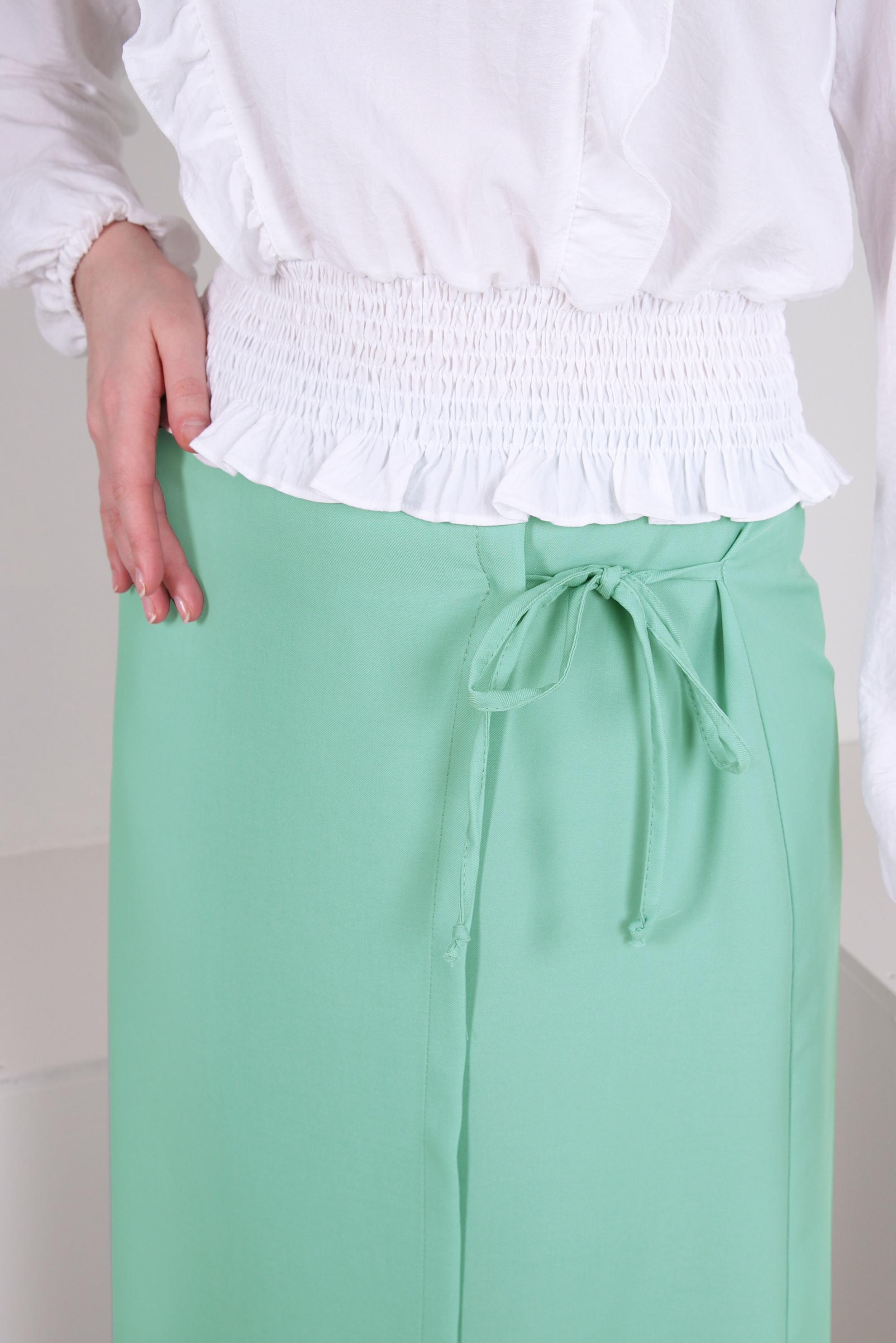 Tesettür giyim YEŞİL BAĞLAMA DETAYLI DÜZ KESİM ETEK 60417