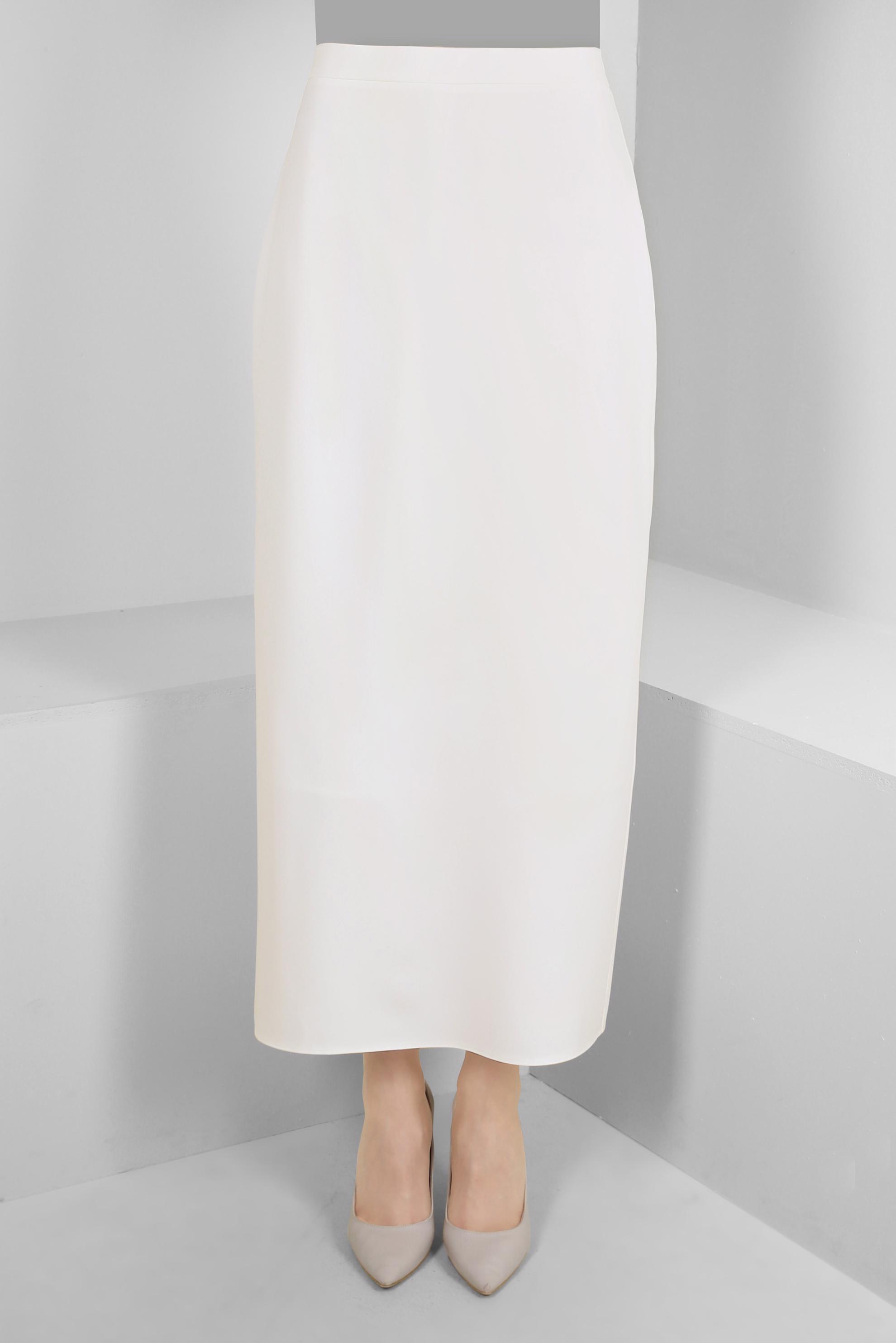 Tesettür giyim BEYAZ DÜZ KESİM GİZLİ YIRTMAÇLI ETEK 60419 