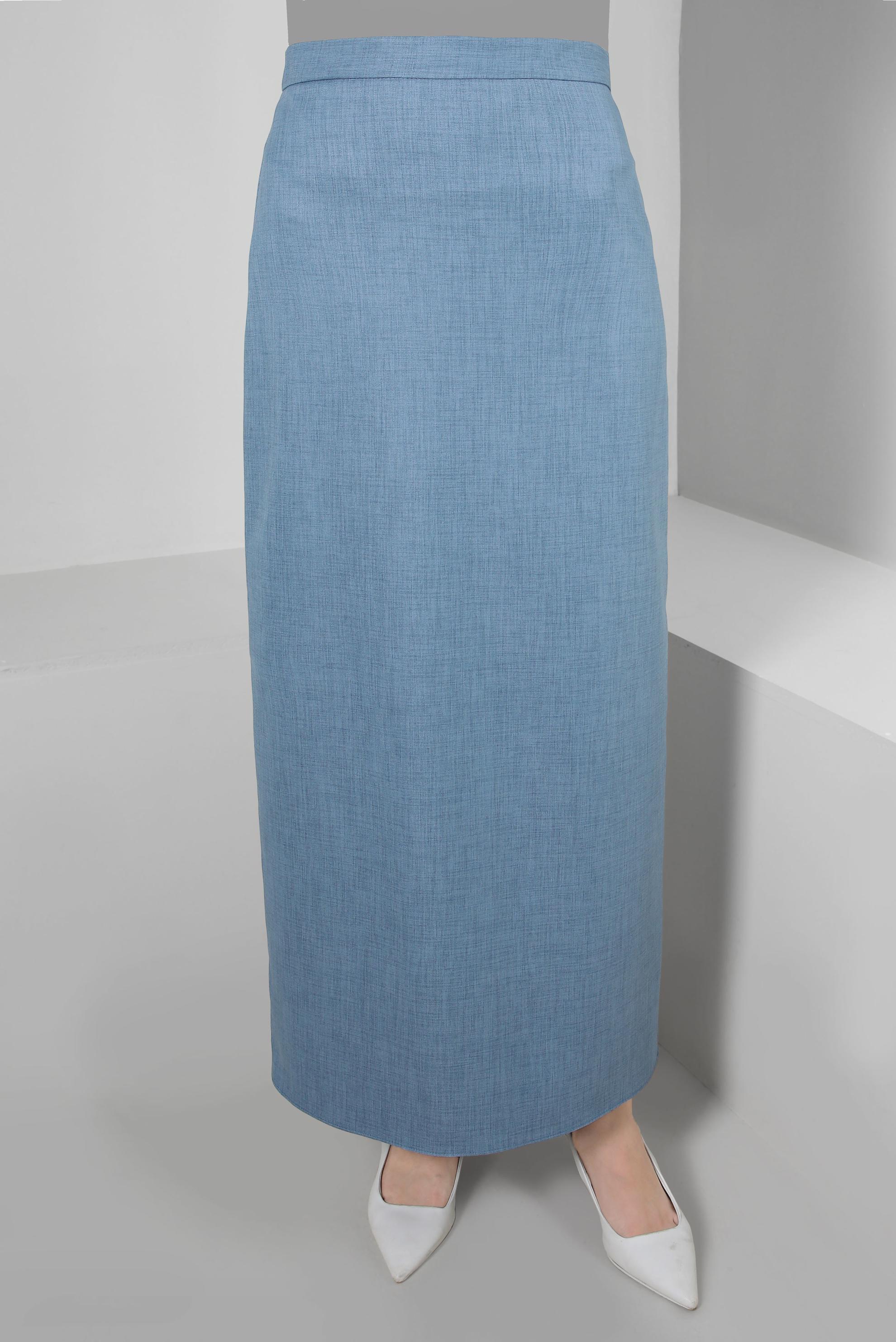 Tesettür giyim MAVİ DÜZ KESİM GİZLİ YIRTMAÇLI ETEK 60419 