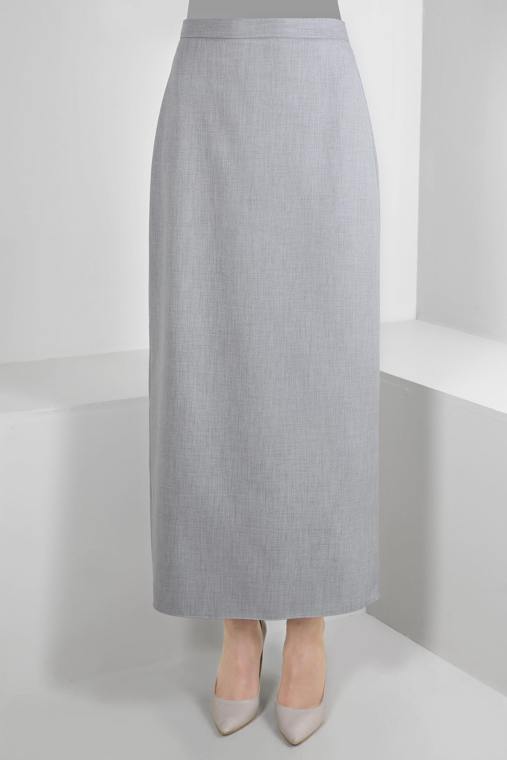 Tesettür giyim GRİ DÜZ KESİM GİZLİ YIRTMAÇLI ETEK 60419 