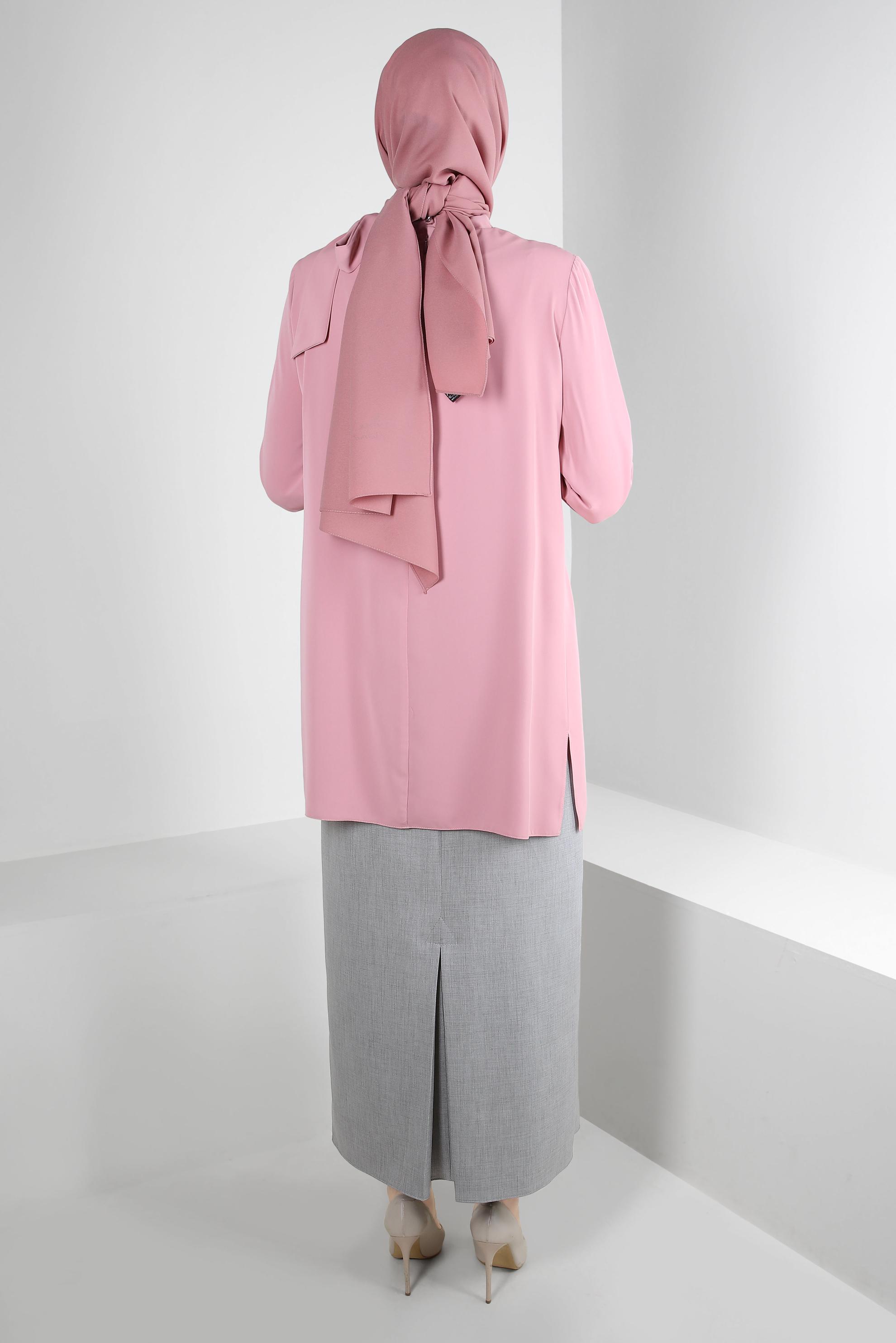 Tesettür giyim GRİ DÜZ KESİM GİZLİ YIRTMAÇLI ETEK 60419 