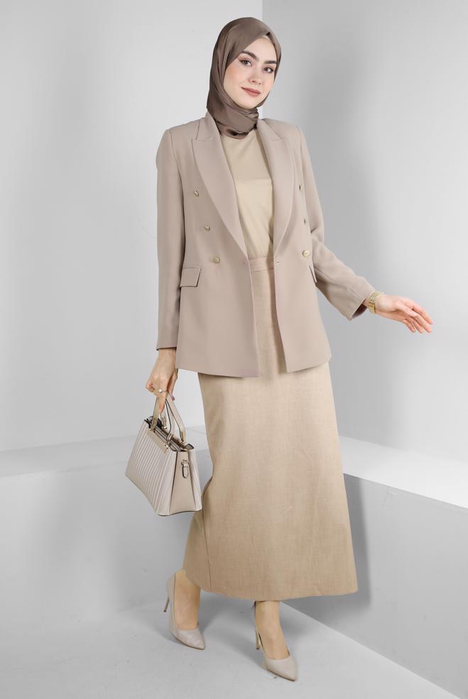 Tesettür giyim  DÜZ KESİM GİZLİ YIRTMAÇLI ETEK 60419  - ALVİNA