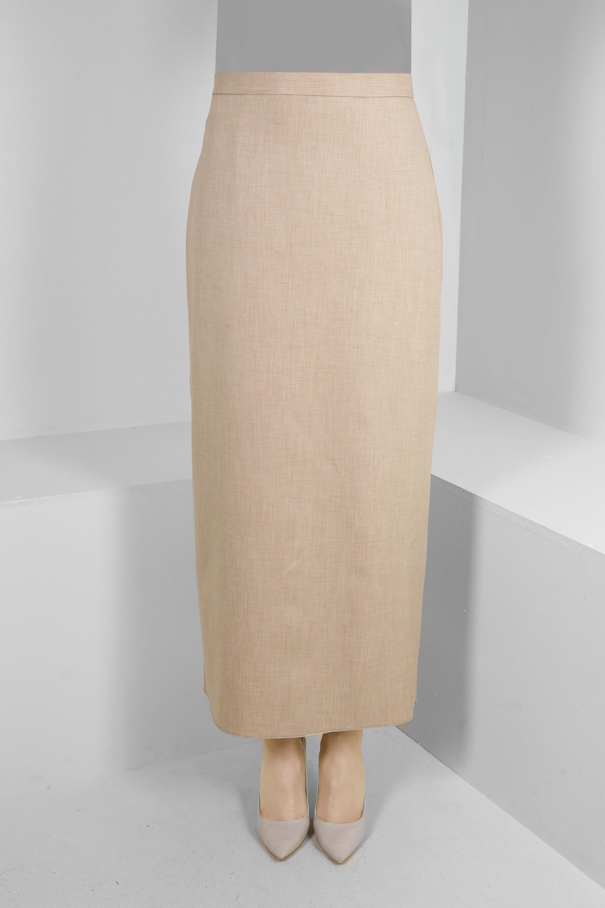 Tesettür giyim KAHVE DÜZ KESİM GİZLİ YIRTMAÇLI ETEK 60419 