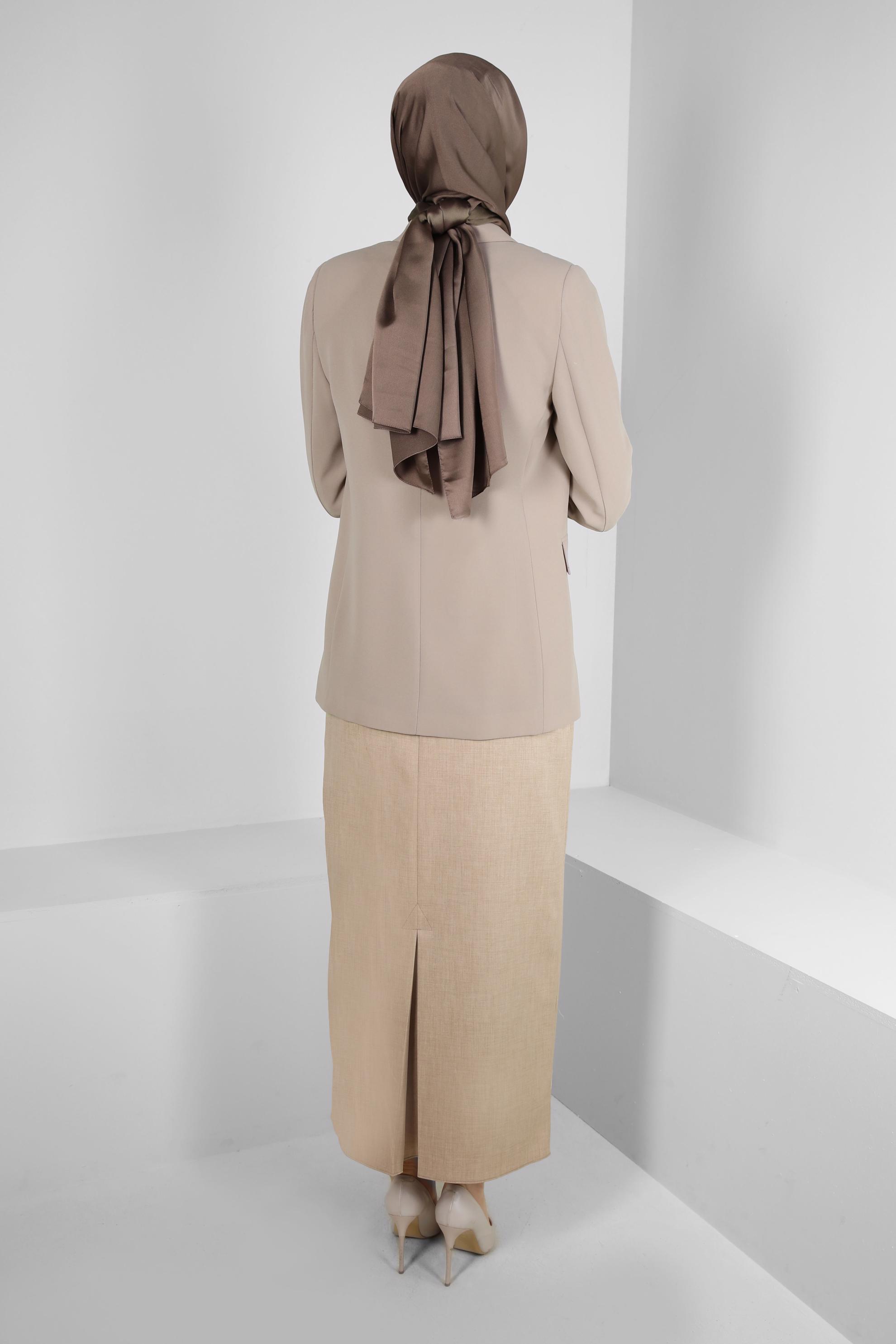 Tesettür giyim KAHVE DÜZ KESİM GİZLİ YIRTMAÇLI ETEK 60419 