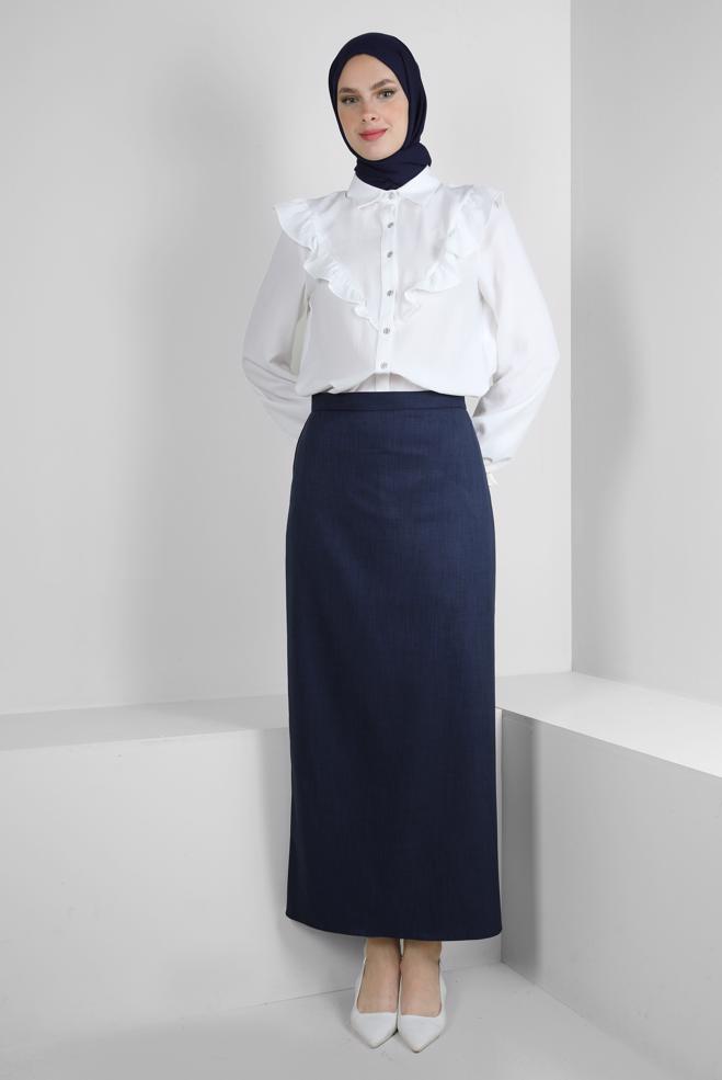 Tesettür giyim  DÜZ KESİM GİZLİ YIRTMAÇLI ETEK 60419  - ALVİNA