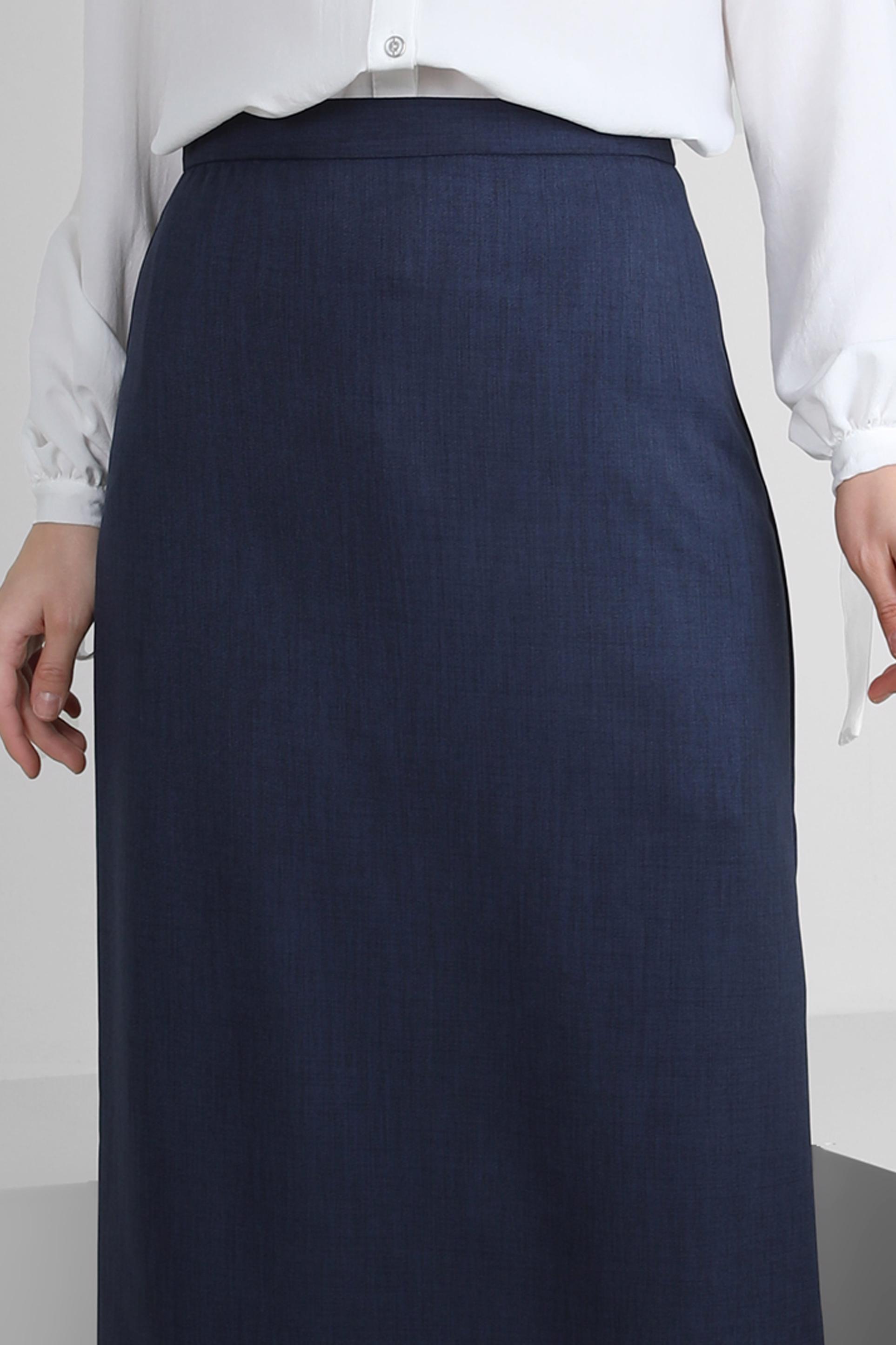 Tesettür giyim LACİVERT DÜZ KESİM GİZLİ YIRTMAÇLI ETEK 60419 