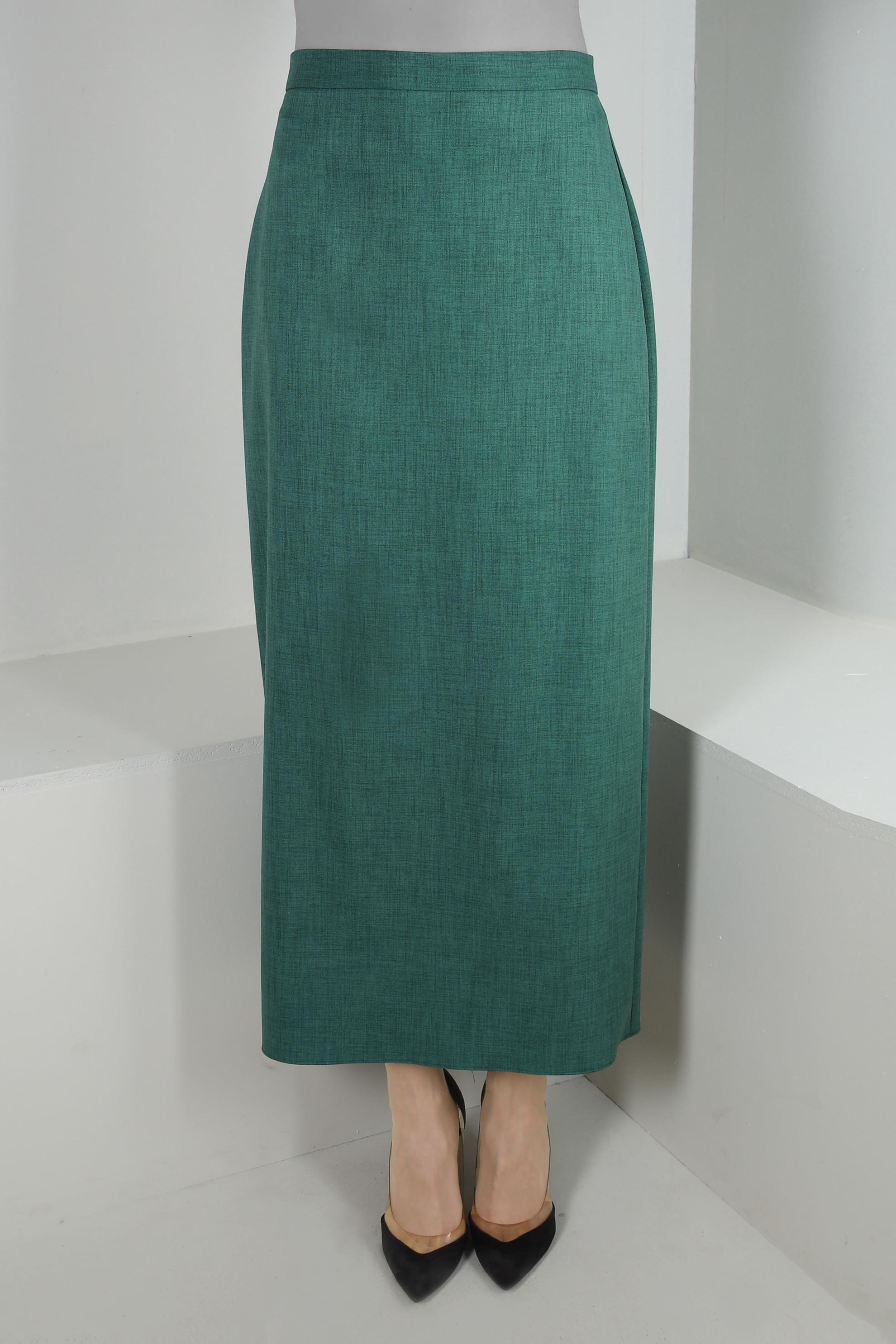 Tesettür giyim YEŞİL DÜZ KESİM GİZLİ YIRTMAÇLI ETEK 60419 