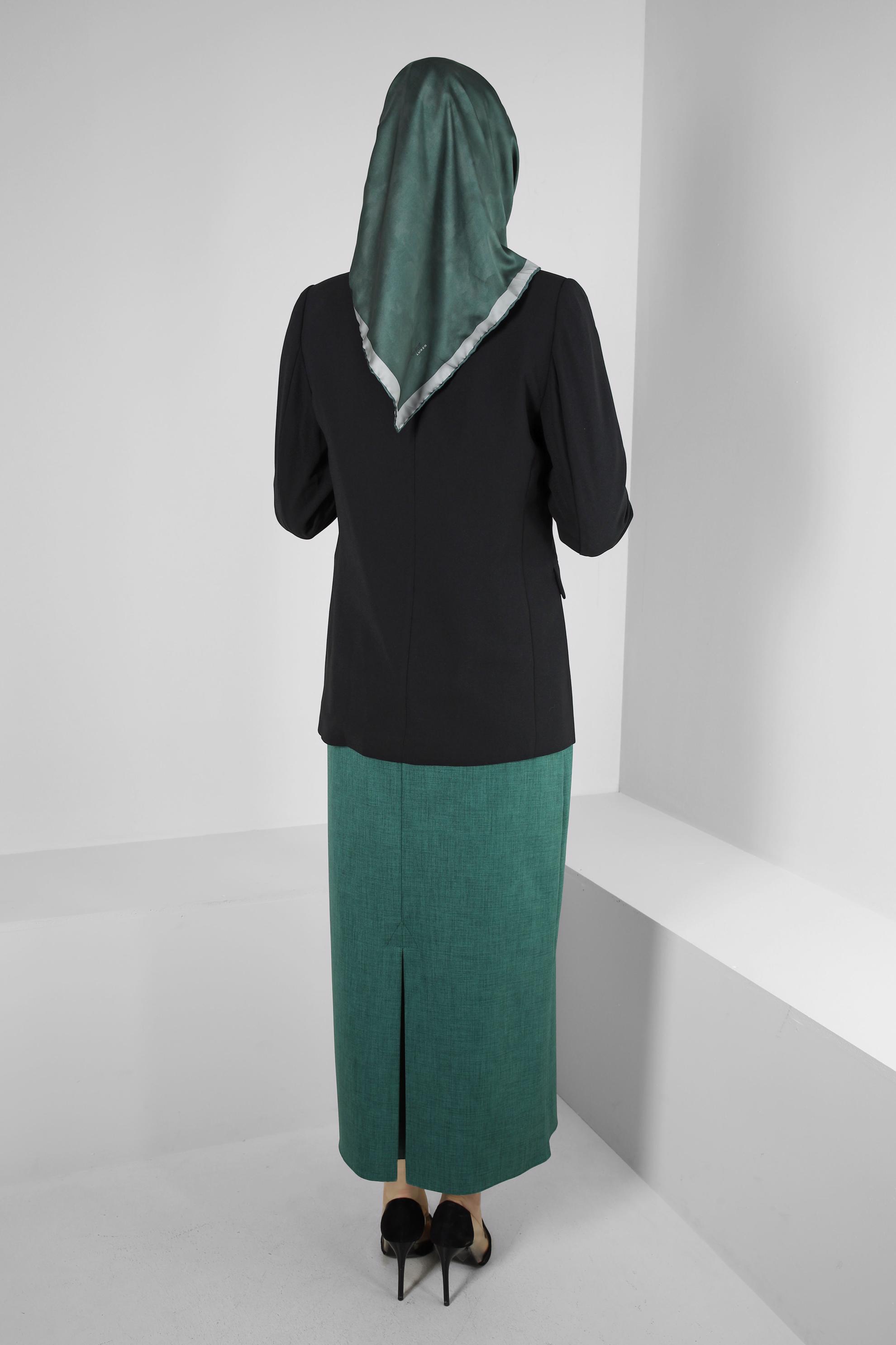 Tesettür giyim YEŞİL DÜZ KESİM GİZLİ YIRTMAÇLI ETEK 60419 
