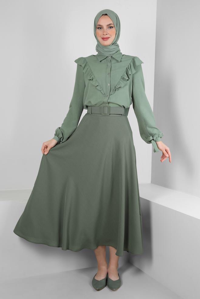 Tesettür giyim  KEMERLİ PİLİSELİ ETEK 60420 - ALVİNA