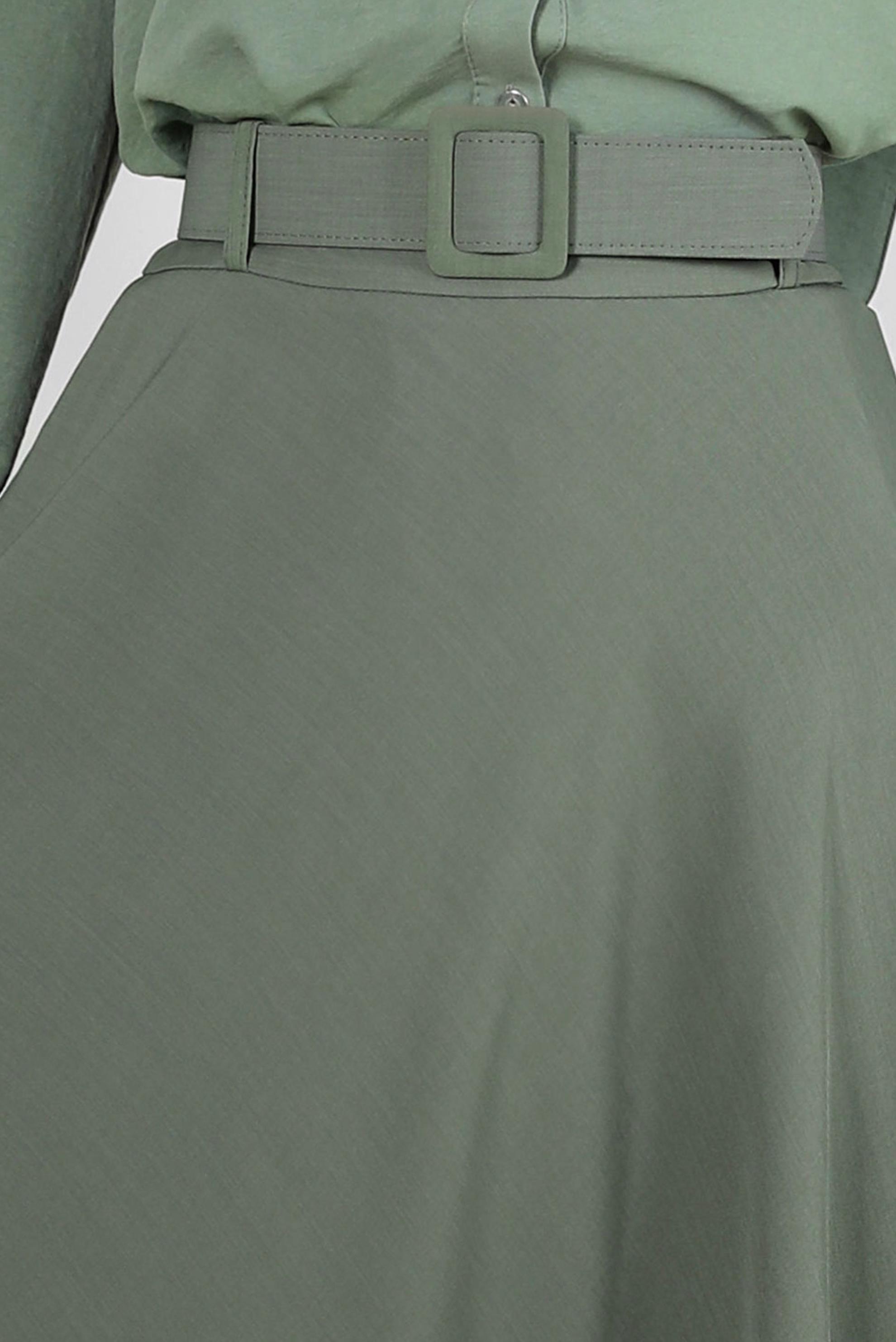 Tesettür giyim HAKİ KEMERLİ PİLİSELİ ETEK 60420