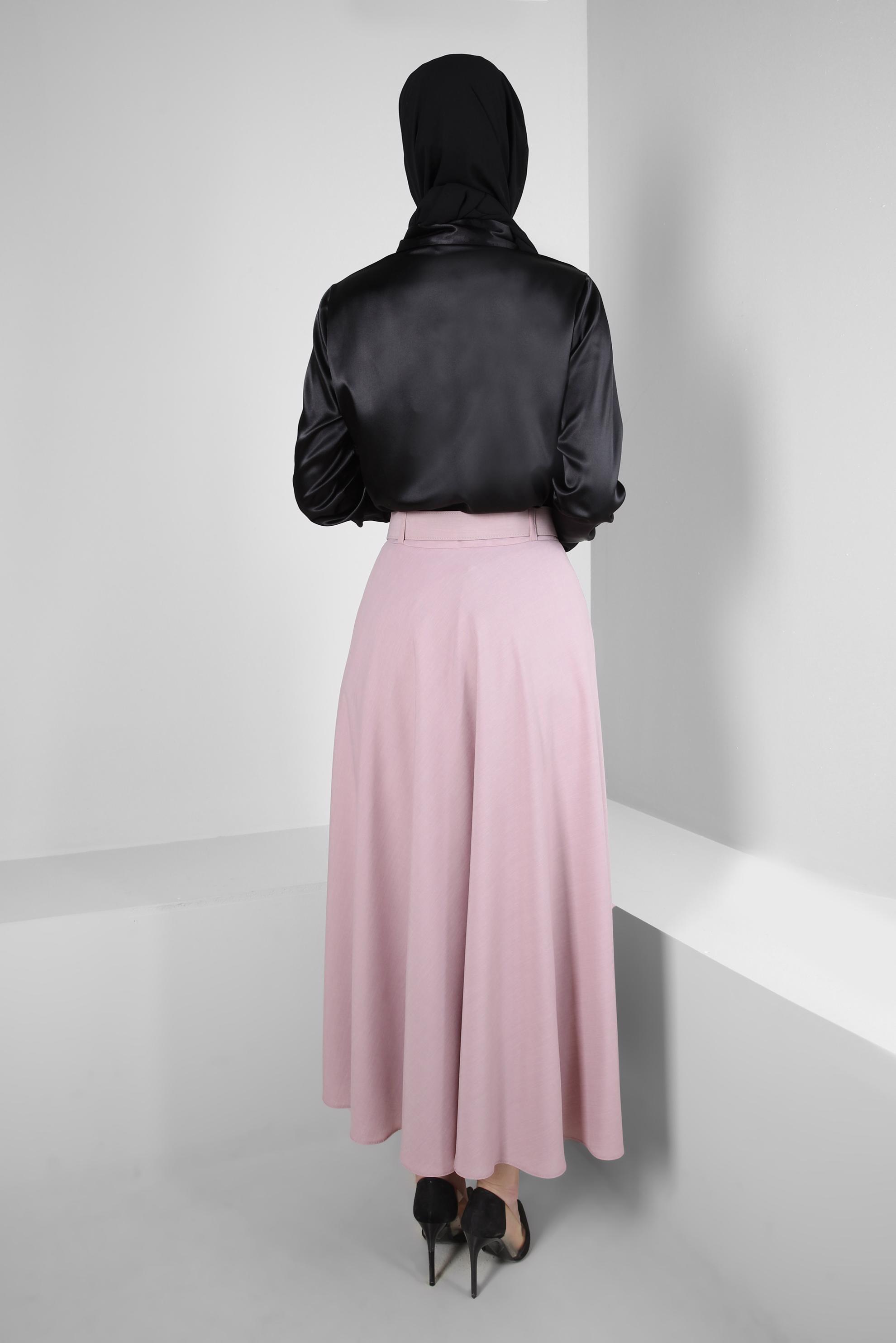 Tesettür giyim PUDRA KEMERLİ PİLİSELİ ETEK 60420