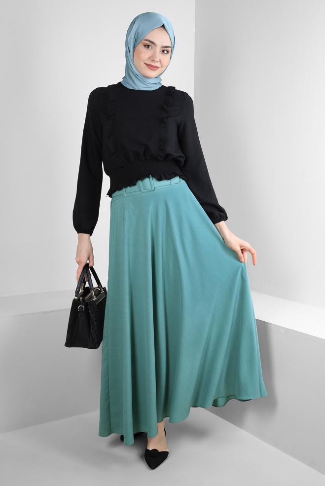 Vêtements hijab  JUPE PLISSÉE À CEINTURE 60420 - ALVİNA