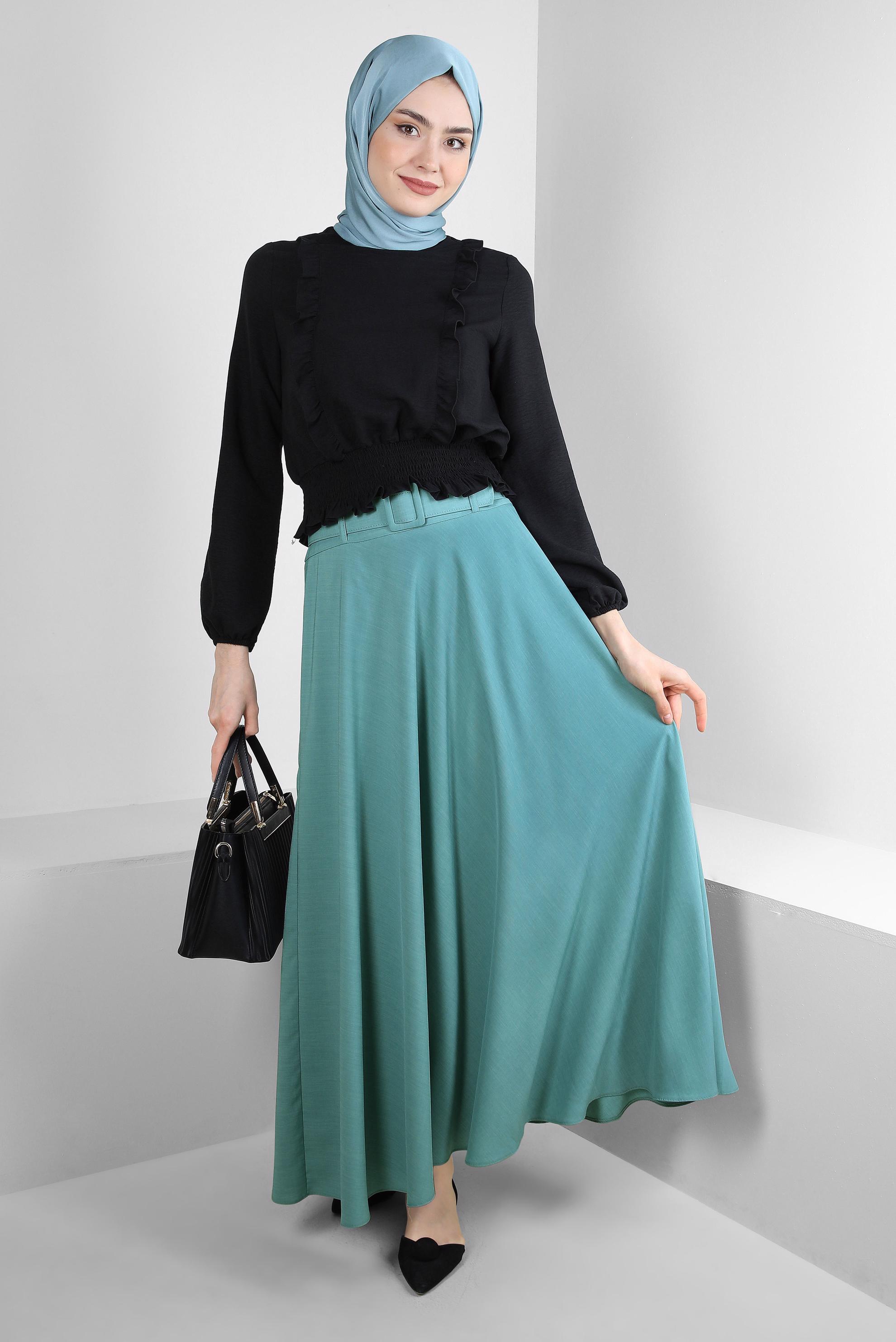 Vêtements hijab VERT JUPE PLISSÉE À CEINTURE 60420