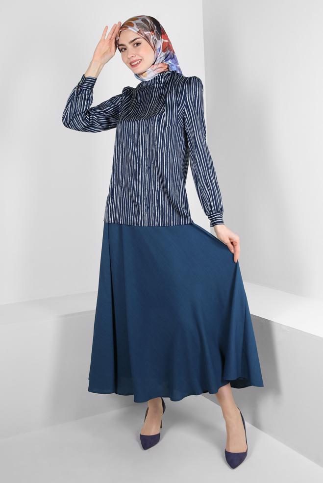 Tesettür giyim  KEMERLİ PİLİSELİ ETEK 60420 - ALVİNA