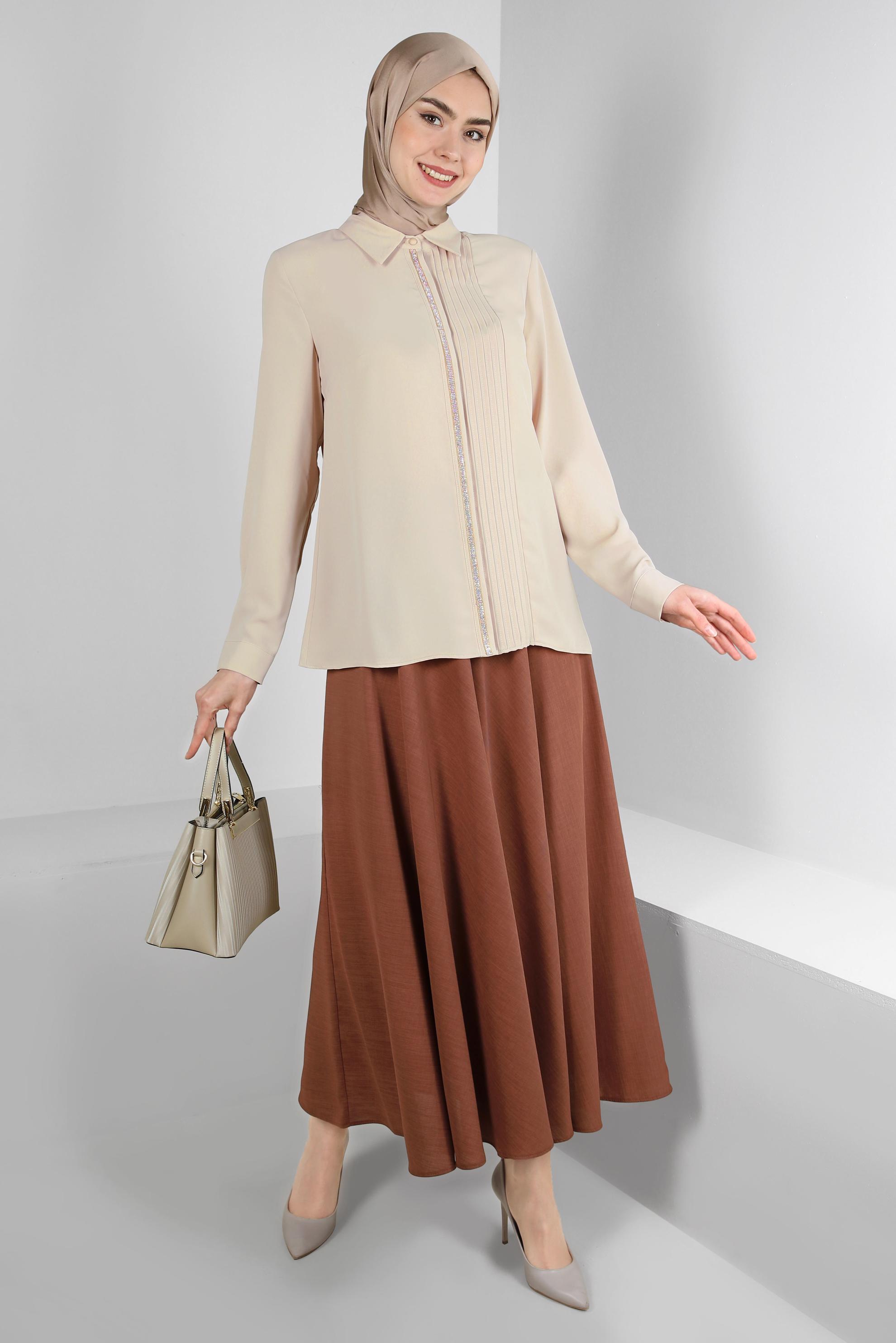 Vêtements hijab BRUN JUPE PLISSÉE À CEINTURE 60420