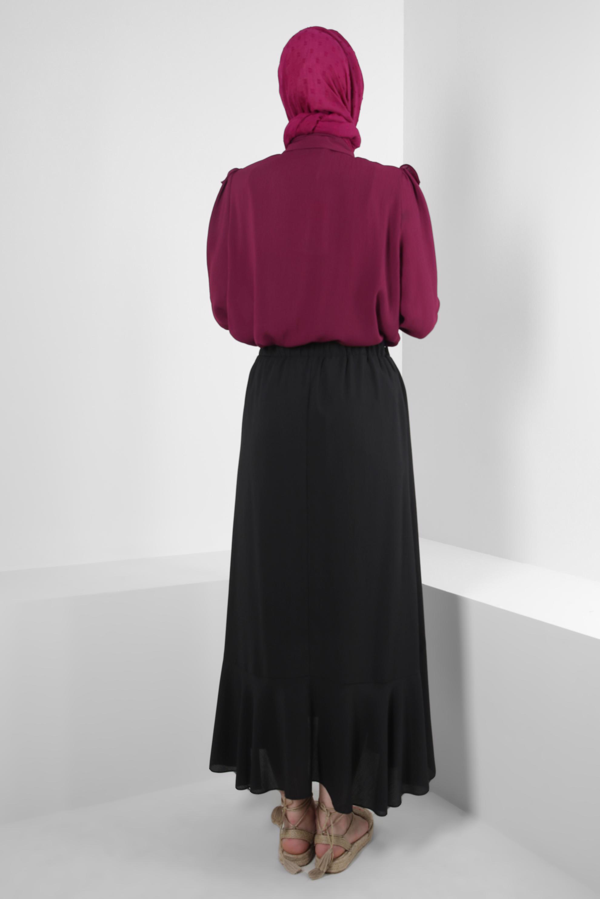 Tesettür giyim SİYAH VOLANLI BELİ LASTİKLİ ETEK 60421