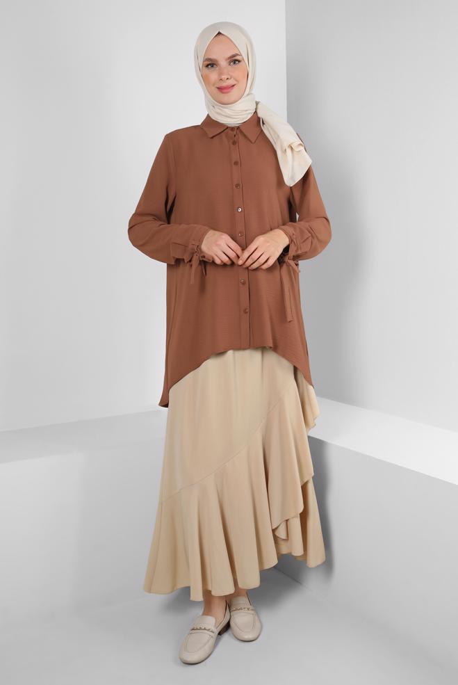 Vêtements hijab  JUPE À VOLANTS AVEC TAILLE ÉLASTIQUE 60421 - ALVİNA