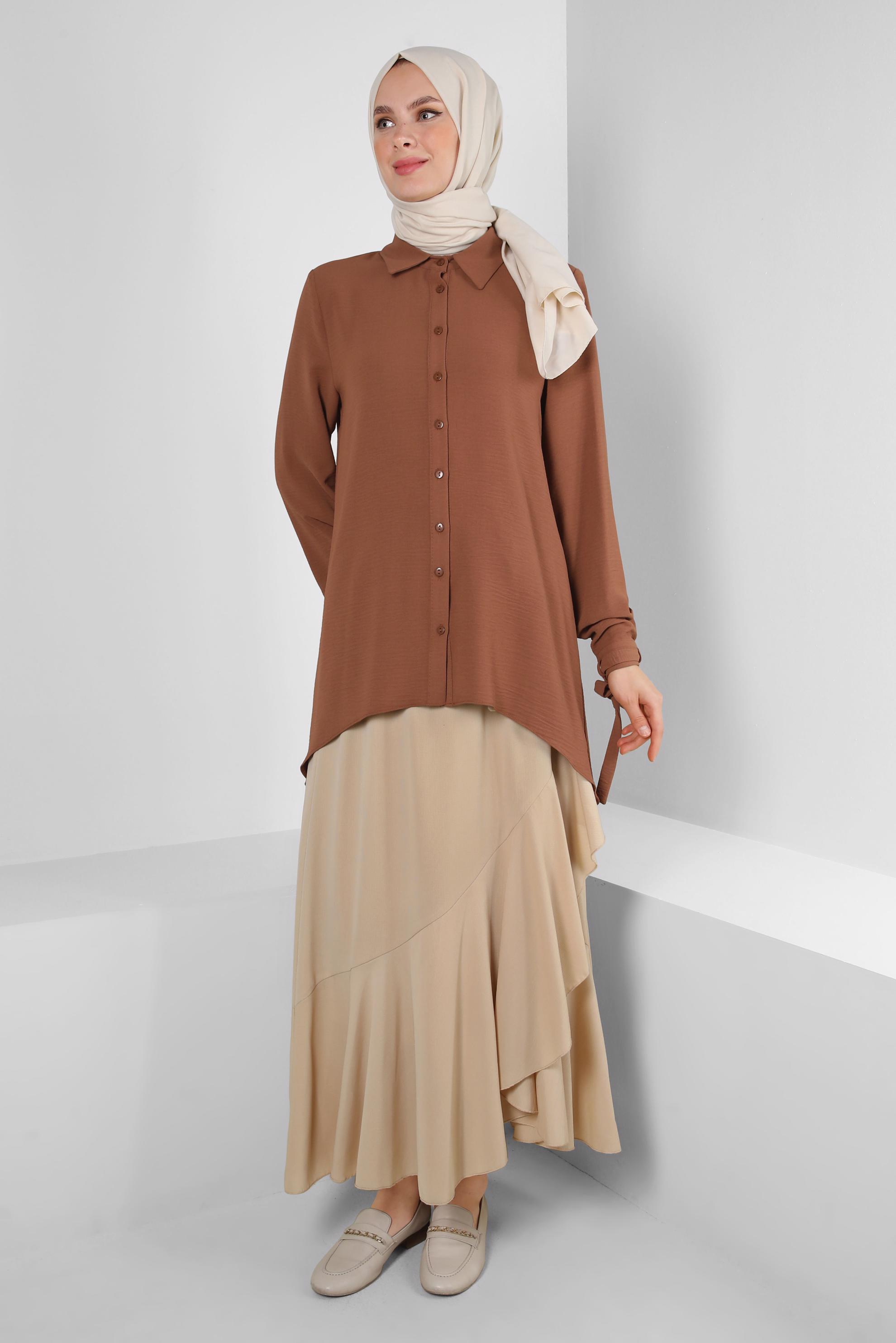 Vêtements hijab BEIGE JUPE À VOLANTS AVEC TAILLE ÉLASTIQUE 60421