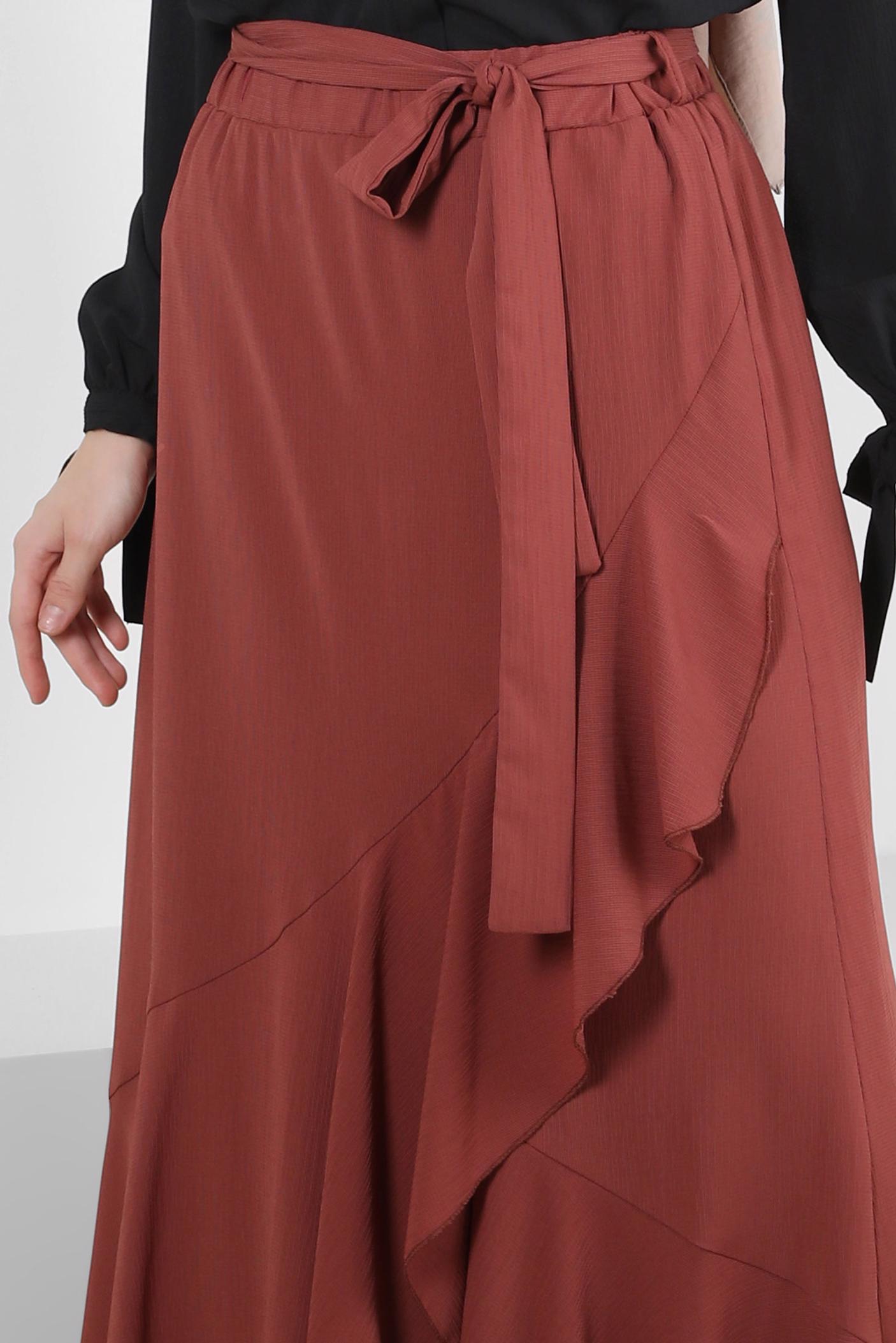 Tesettür giyim KAHVE VOLANLI BELİ LASTİKLİ ETEK 60421