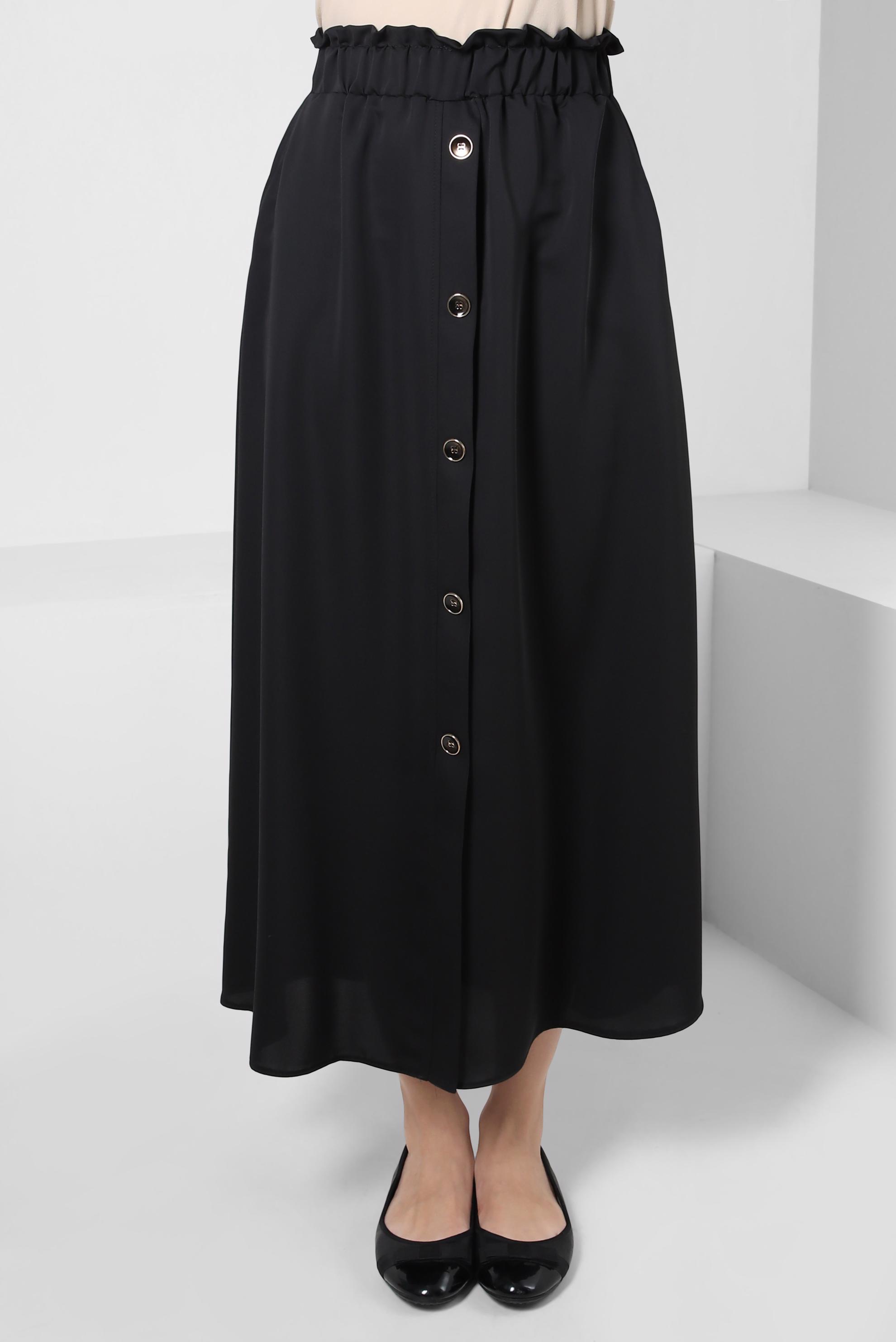 Tesettür giyim SİYAH BELİ LASTİKLİ DÜĞME DETAYLI ETEK 60422