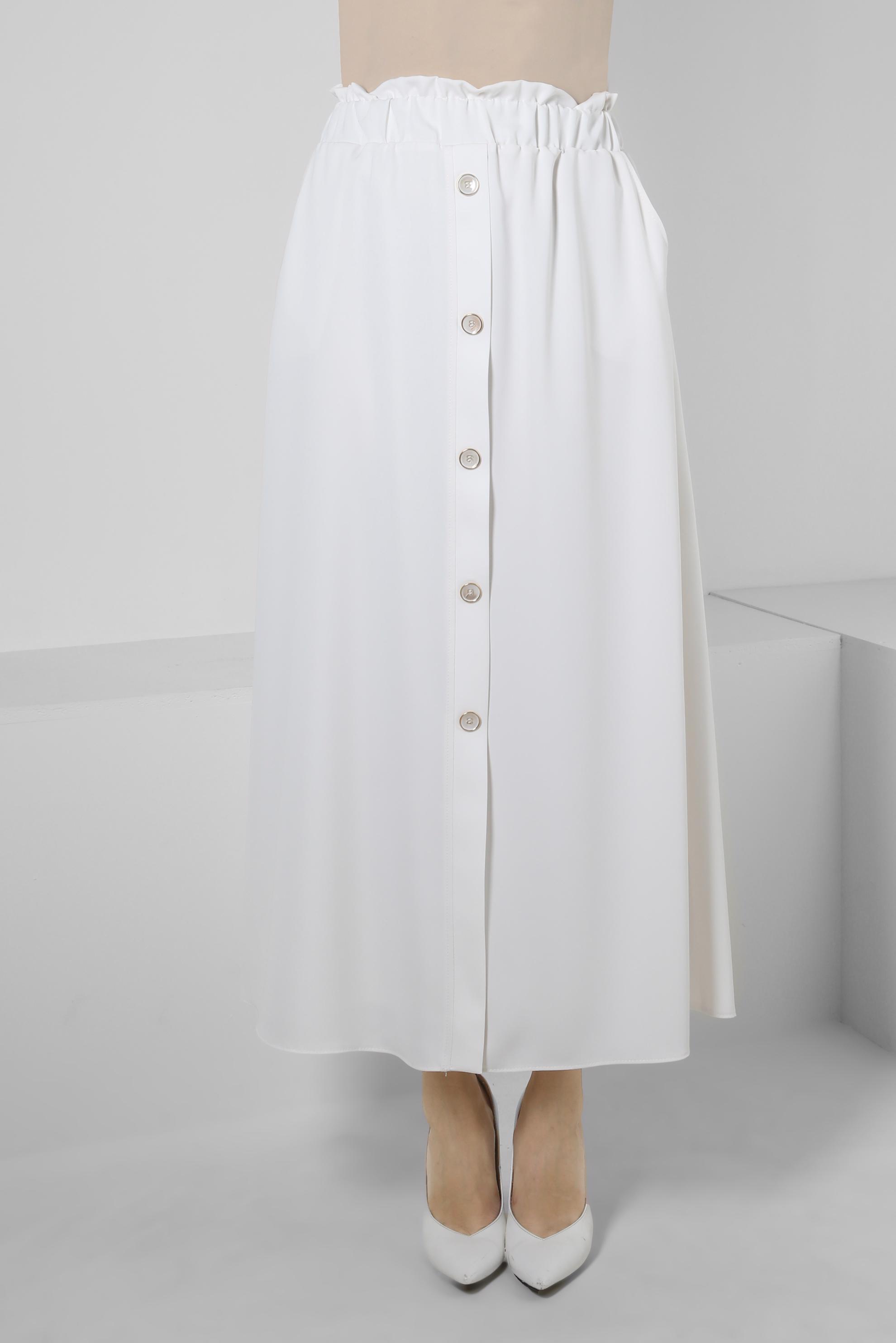 Hijab clothing WHITE ELASTIC WAIST SKIRT WITH BUTTON DETAIL 60422