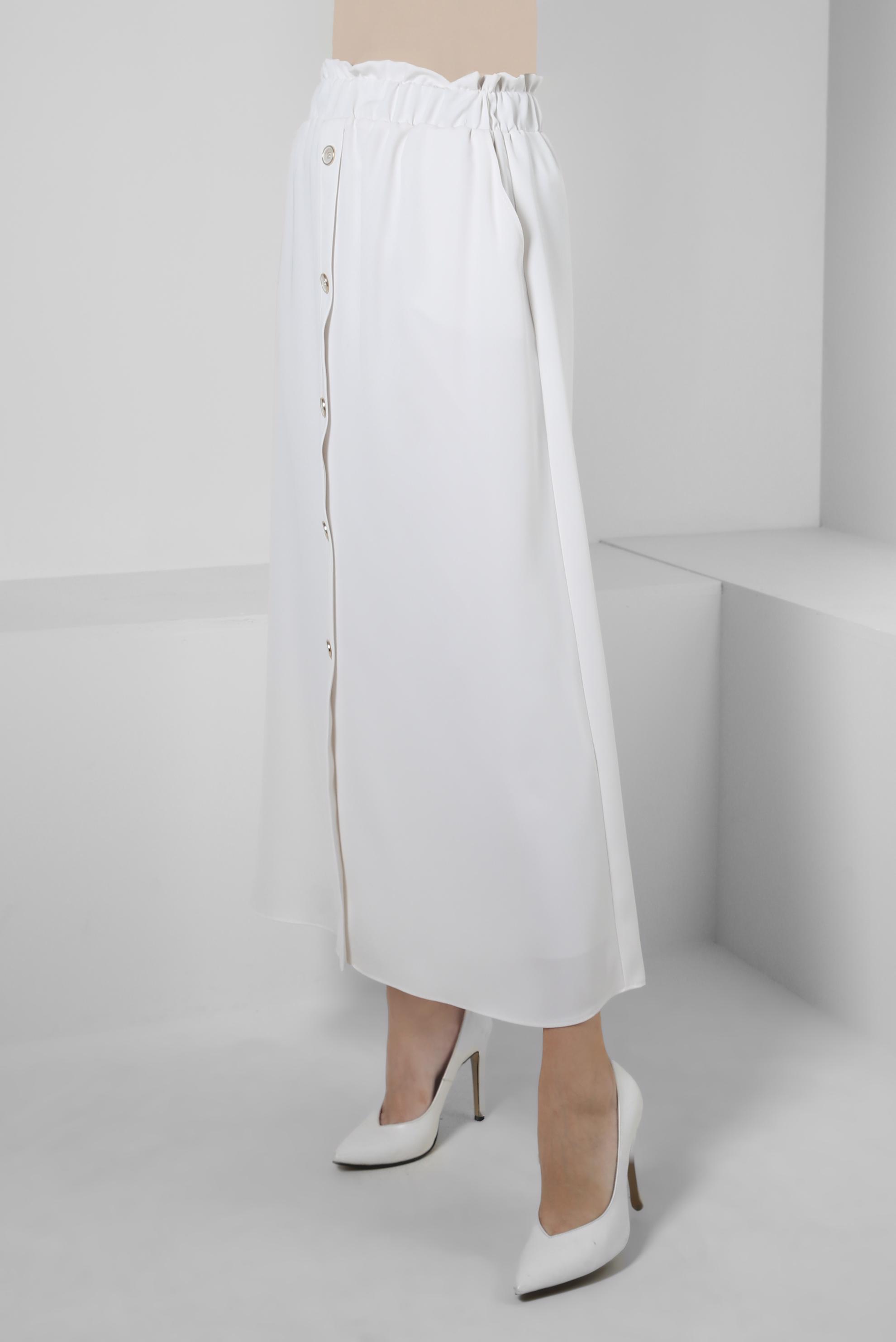 Hijab clothing WHITE ELASTIC WAIST SKIRT WITH BUTTON DETAIL 60422