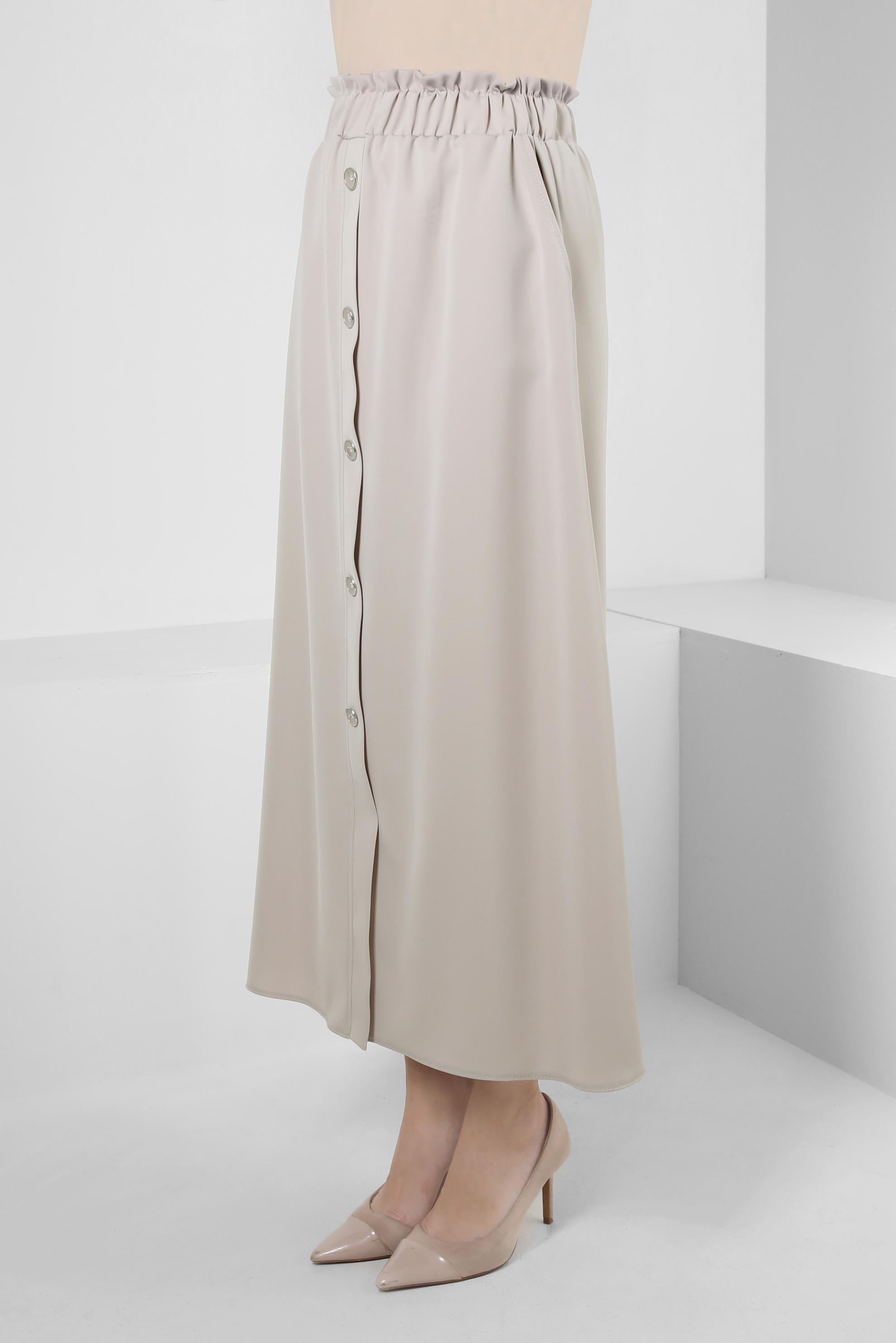 Tesettür giyim BEJ BELİ LASTİKLİ DÜĞME DETAYLI ETEK 60422