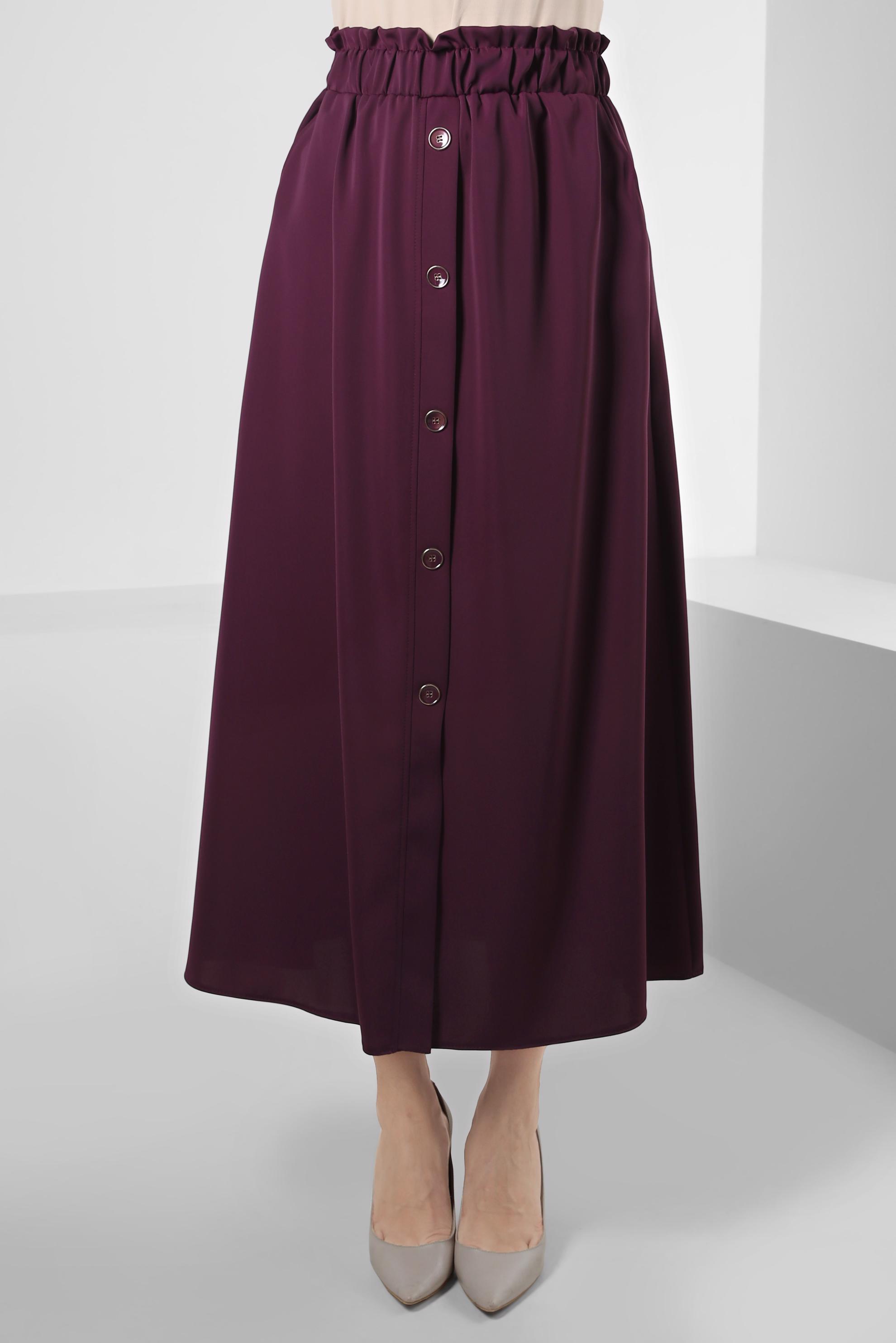 Tesettür giyim MOR BELİ LASTİKLİ DÜĞME DETAYLI ETEK 60422