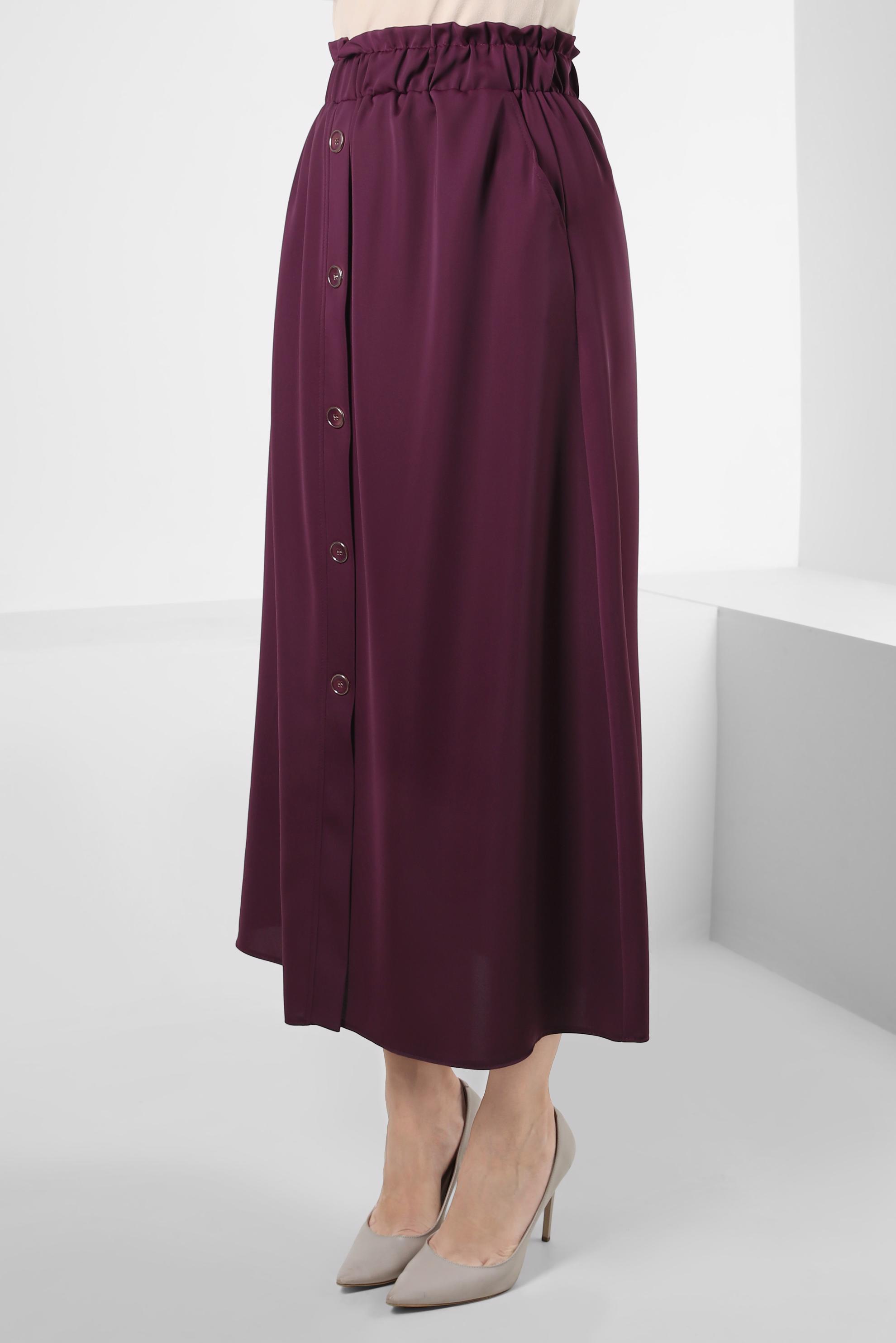 Tesettür giyim MOR BELİ LASTİKLİ DÜĞME DETAYLI ETEK 60422