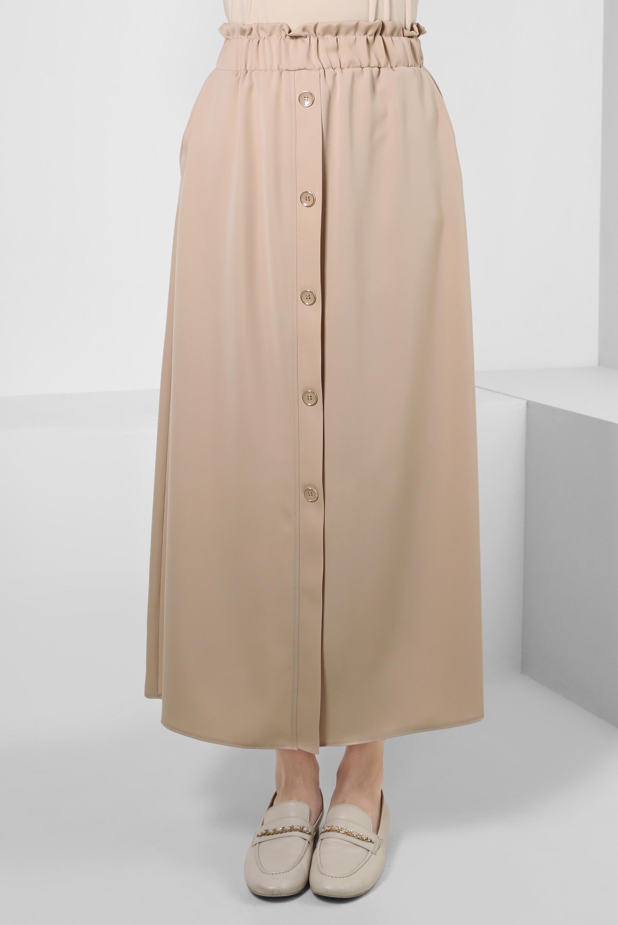 Tesettür giyim TABA BELİ LASTİKLİ DÜĞME DETAYLI ETEK 60422