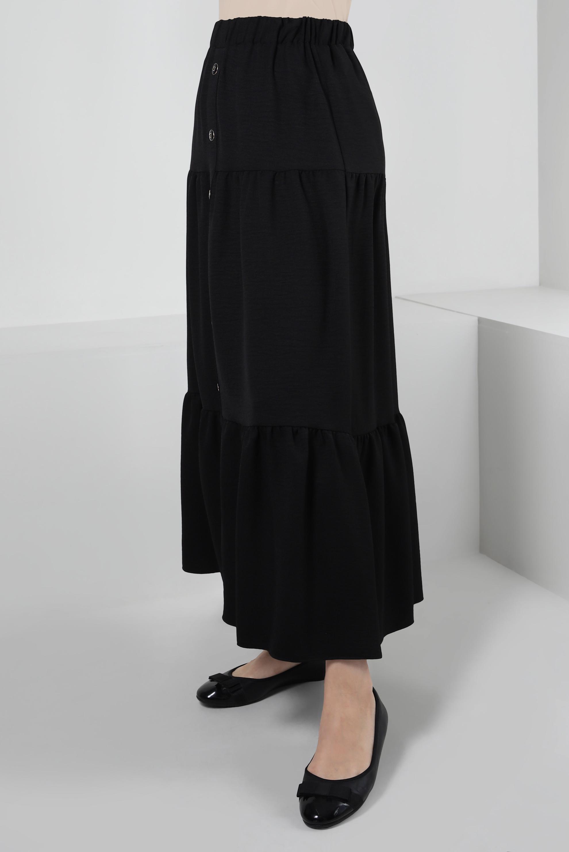 Tesettür giyim SİYAH DÜĞME DETAYLI VOLANLI ETEK 60423