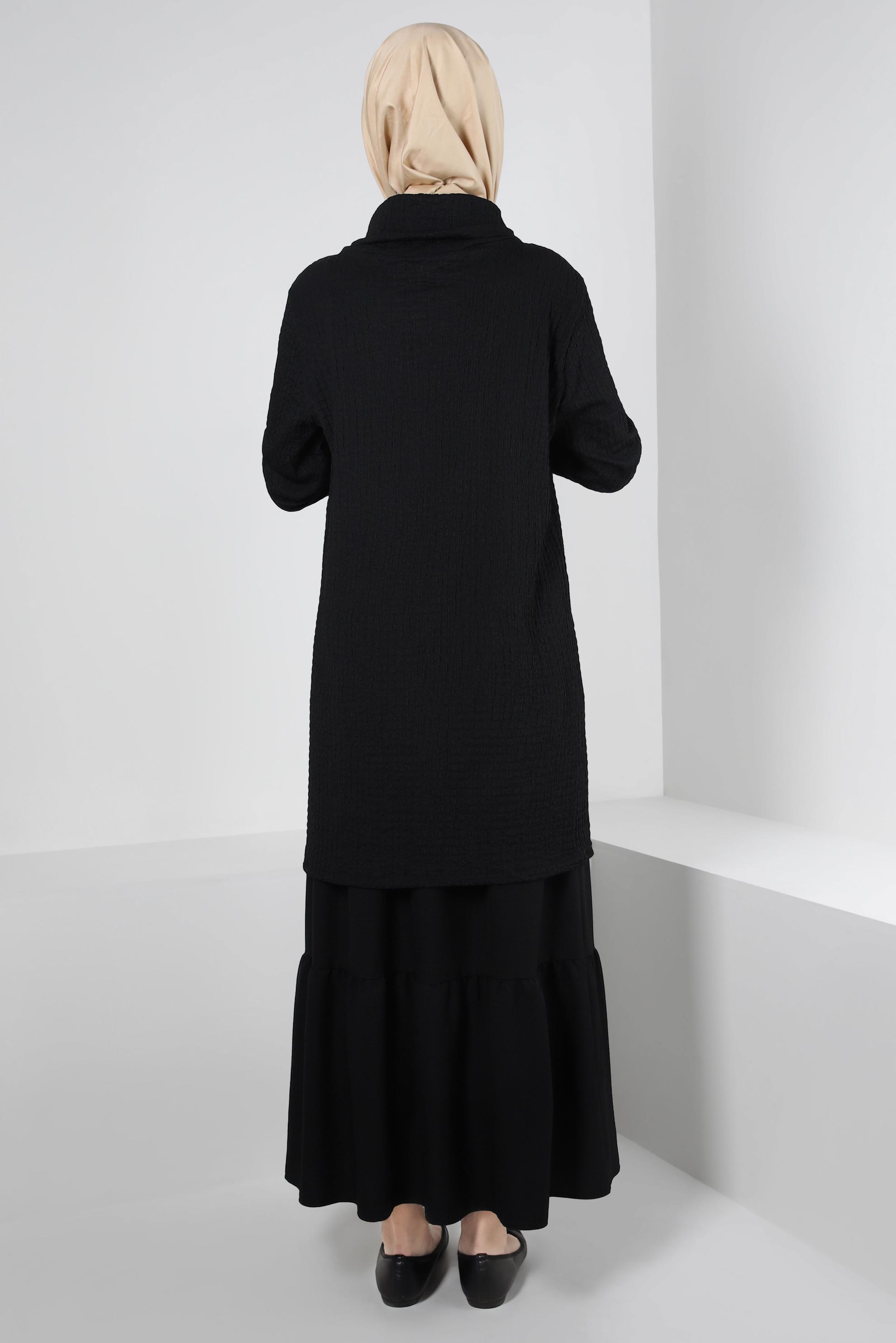 Tesettür giyim SİYAH DÜĞME DETAYLI VOLANLI ETEK 60423