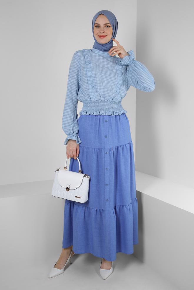 Vêtements hijab  JUPE À VOLANTS ET BOUTONS 60423 - ALVİNA